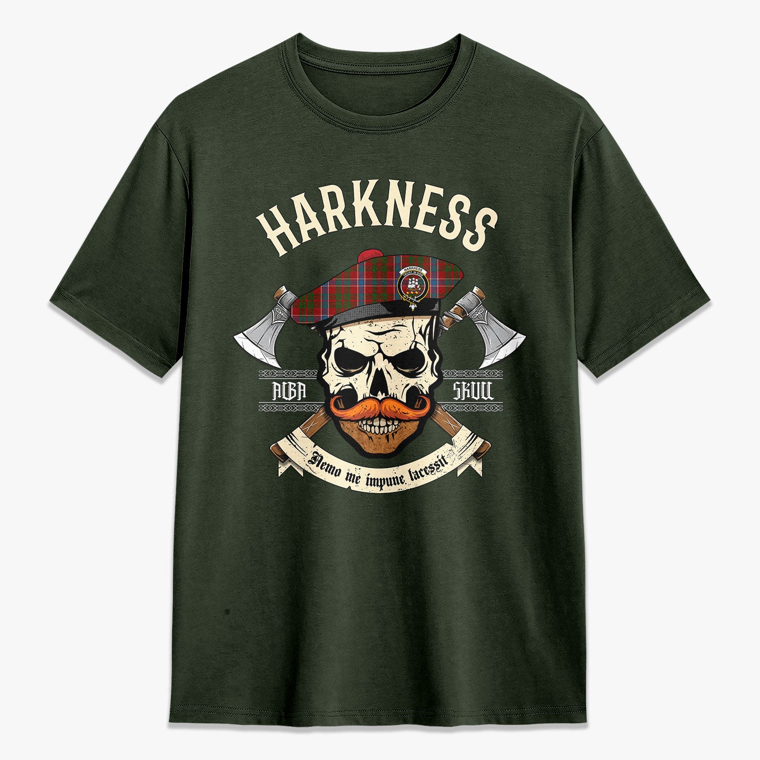 Harkness Dress Tartan Crest 2D T-shirt - Alba Skull Style