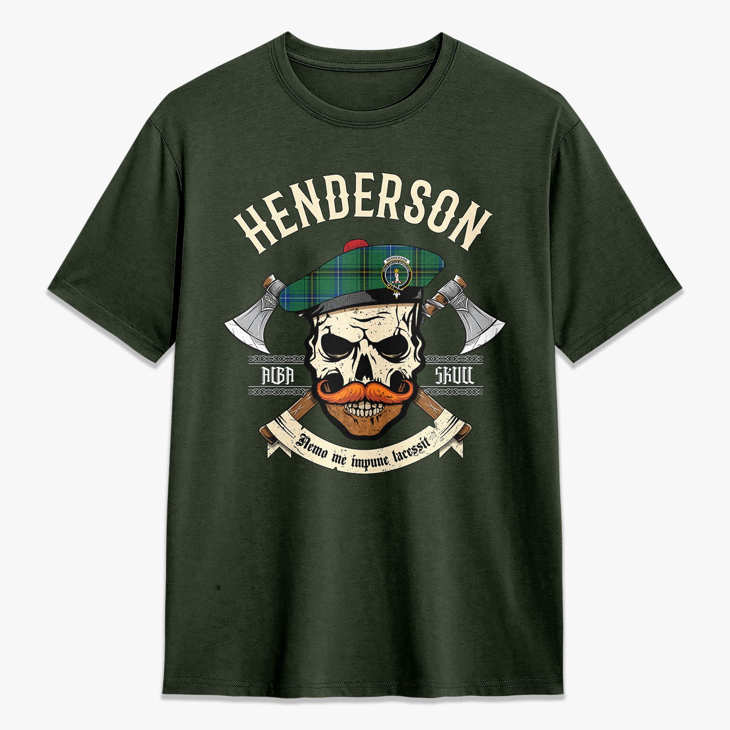 Henderson Ancient Tartan Crest 2D T-shirt - Alba Skull Style