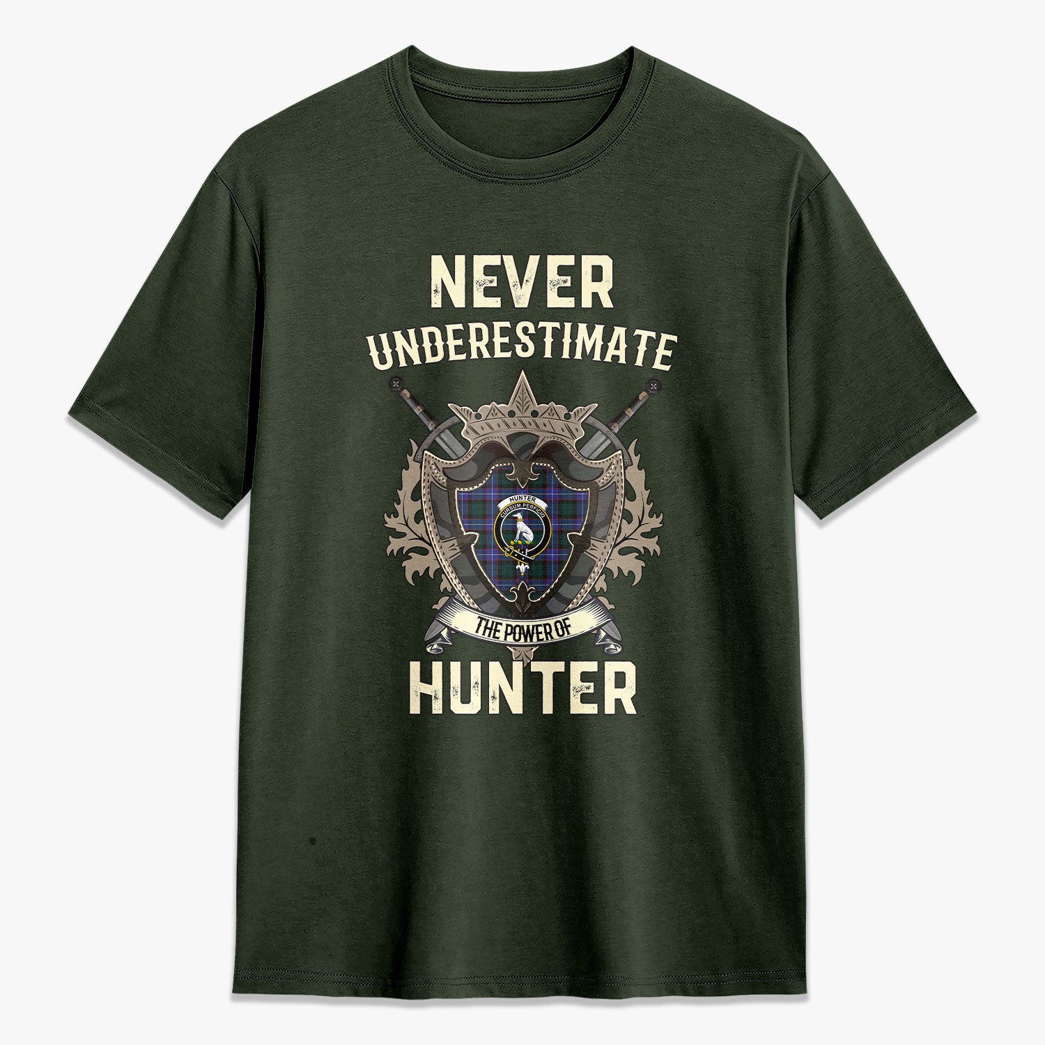 Hunter Modern Tartan Crest 2D T-shirt - Never Underestimate Style