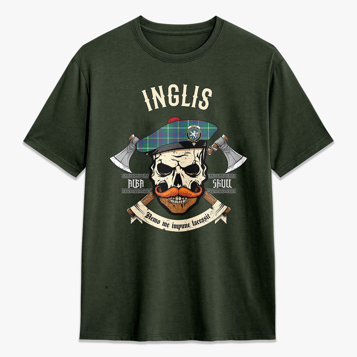 Inglis Ancient Tartan Crest 2D T-shirt - Alba Skull Style