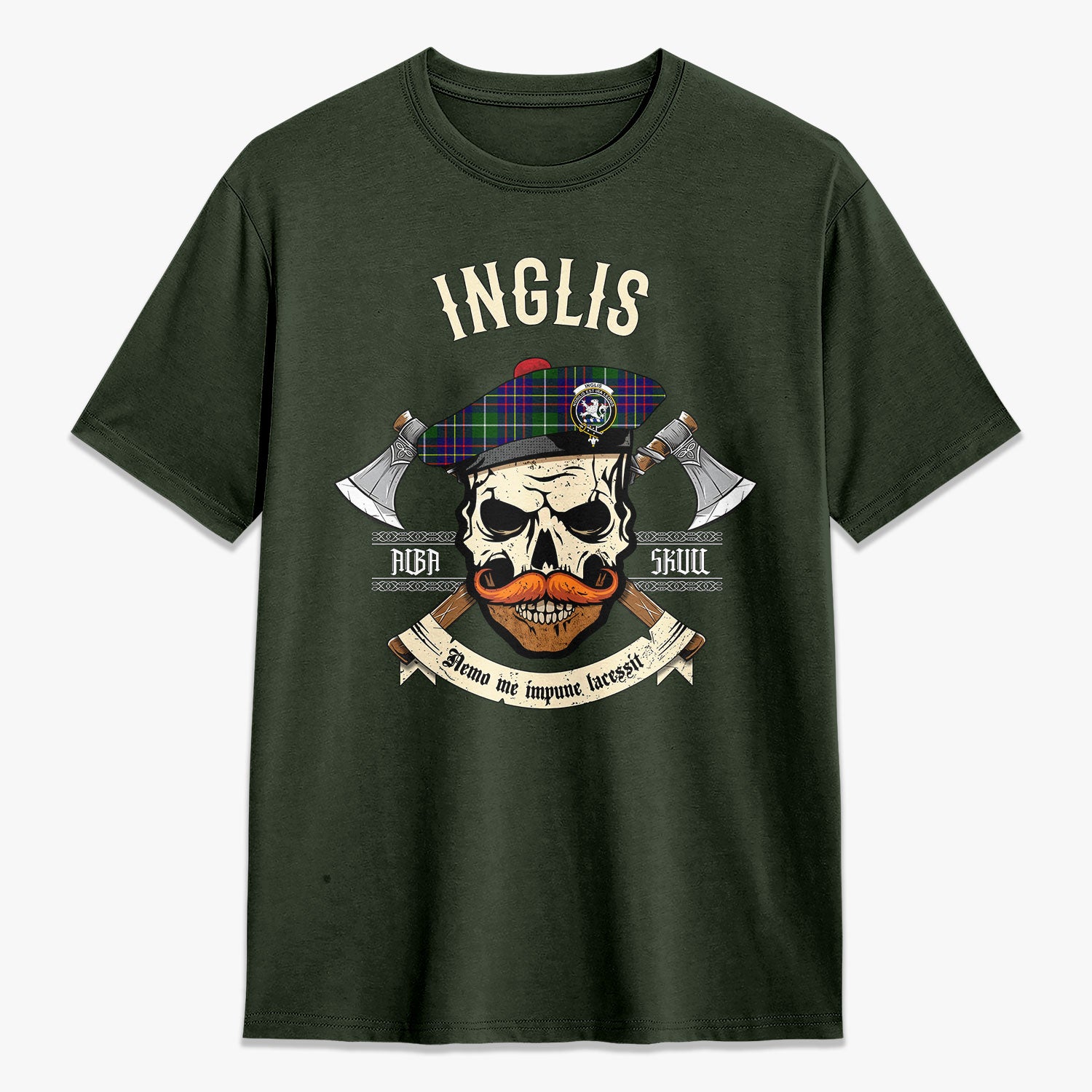 Inglis Modern Tartan Crest 2D T-shirt - Alba Skull Style