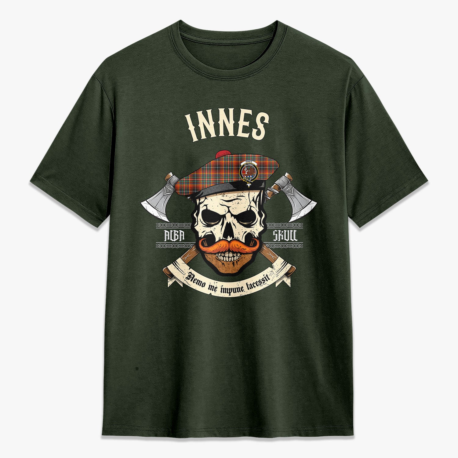 Innes Ancient Tartan Crest 2D T-shirt - Alba Skull Style