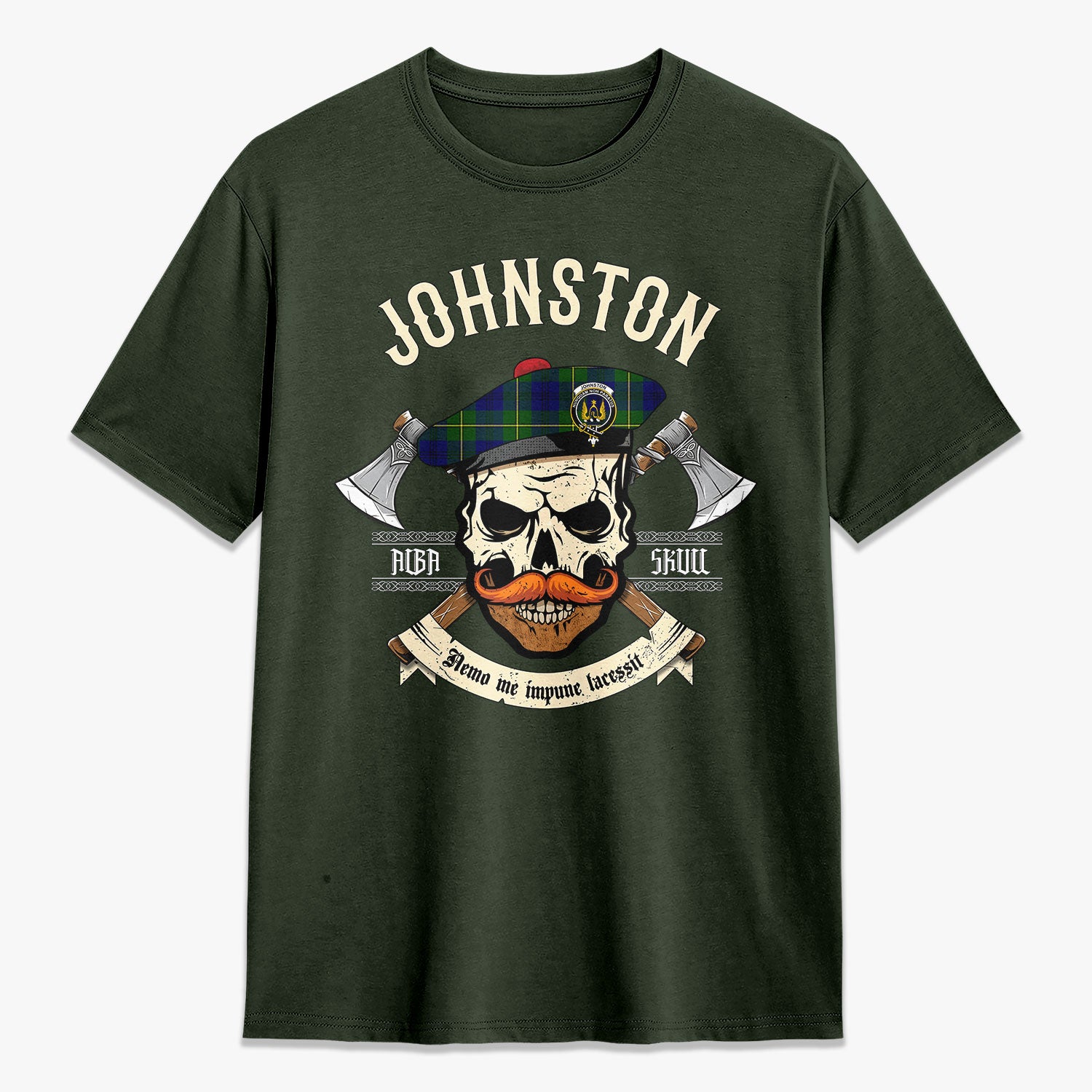 Johnston Modern Tartan Crest 2D T-shirt - Alba Skull Style