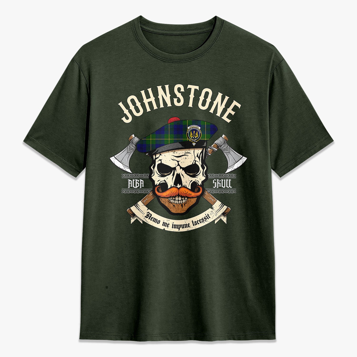 Johnstone Modern Tartan Crest 2D T-shirt - Alba Skull Style