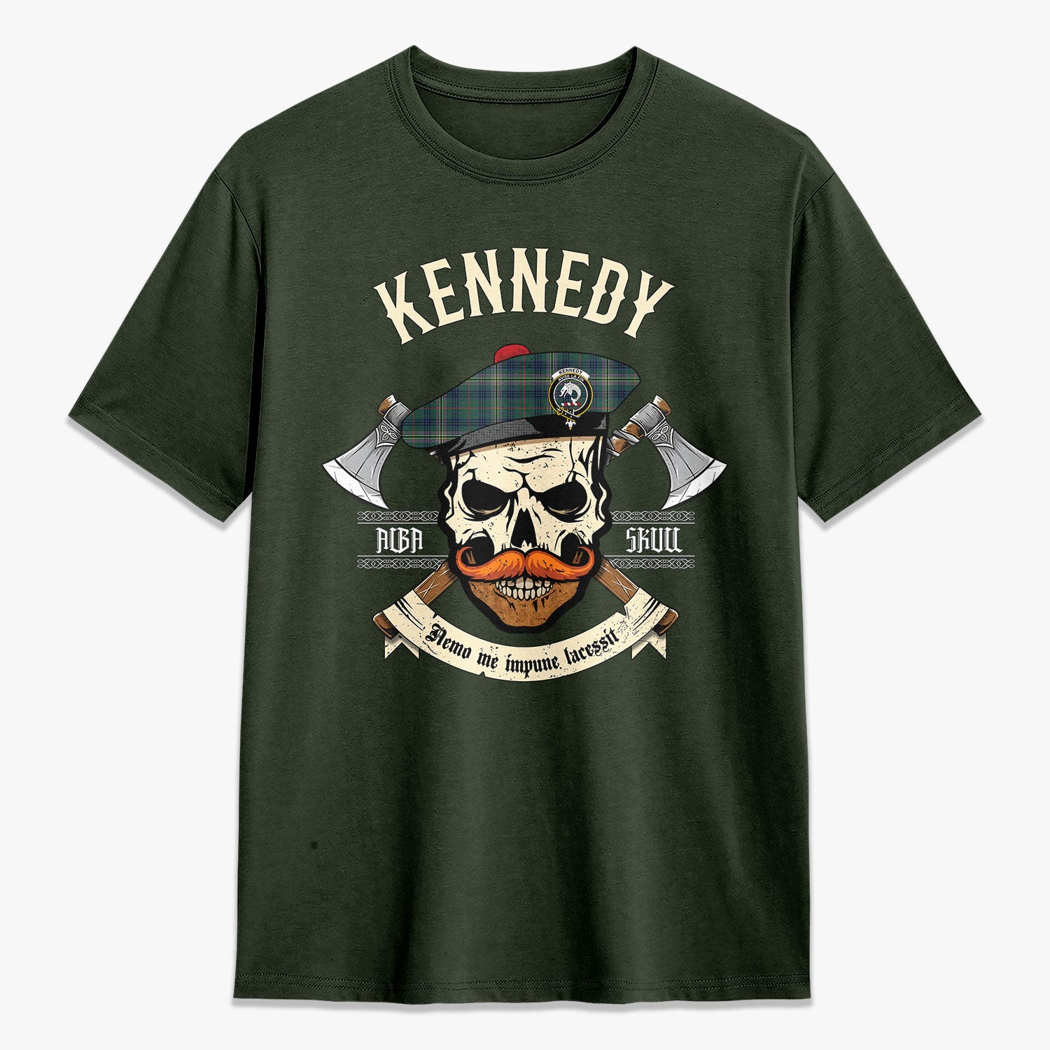 Kennedy Modern Tartan Crest 2D T-shirt - Alba Skull Style