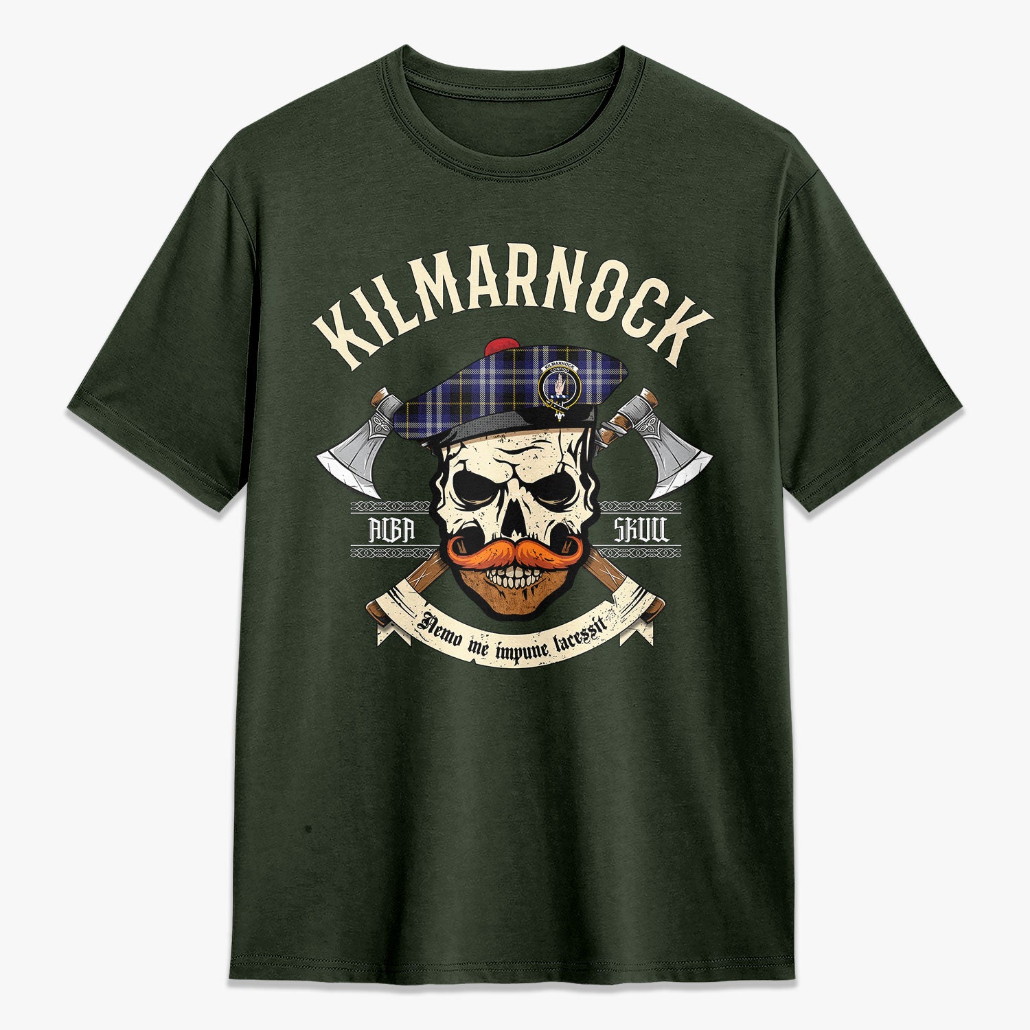 Kilmarnock Tartan Crest 2D T-shirt - Alba Skull Style