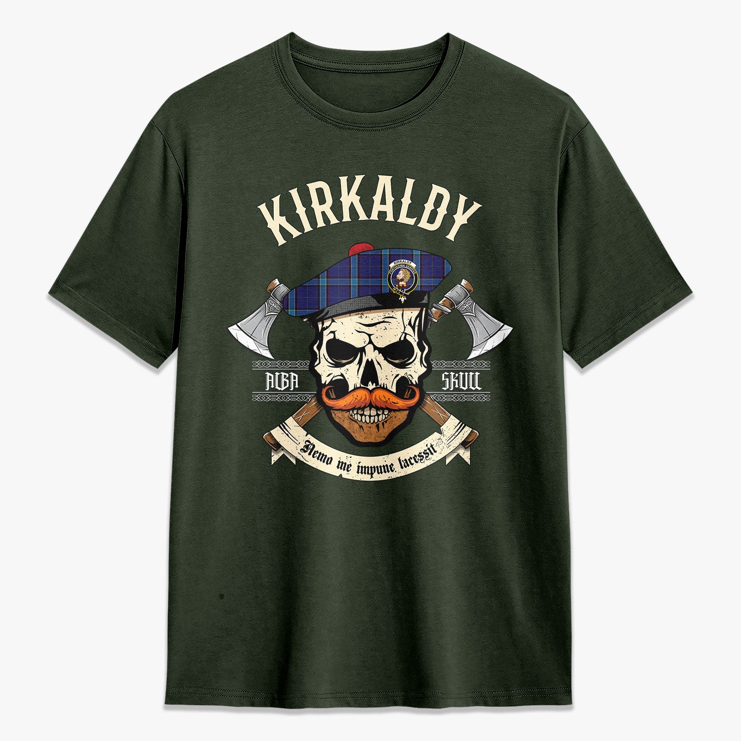 Kirkaldy Tartan Crest 2D T-shirt - Alba Skull Style