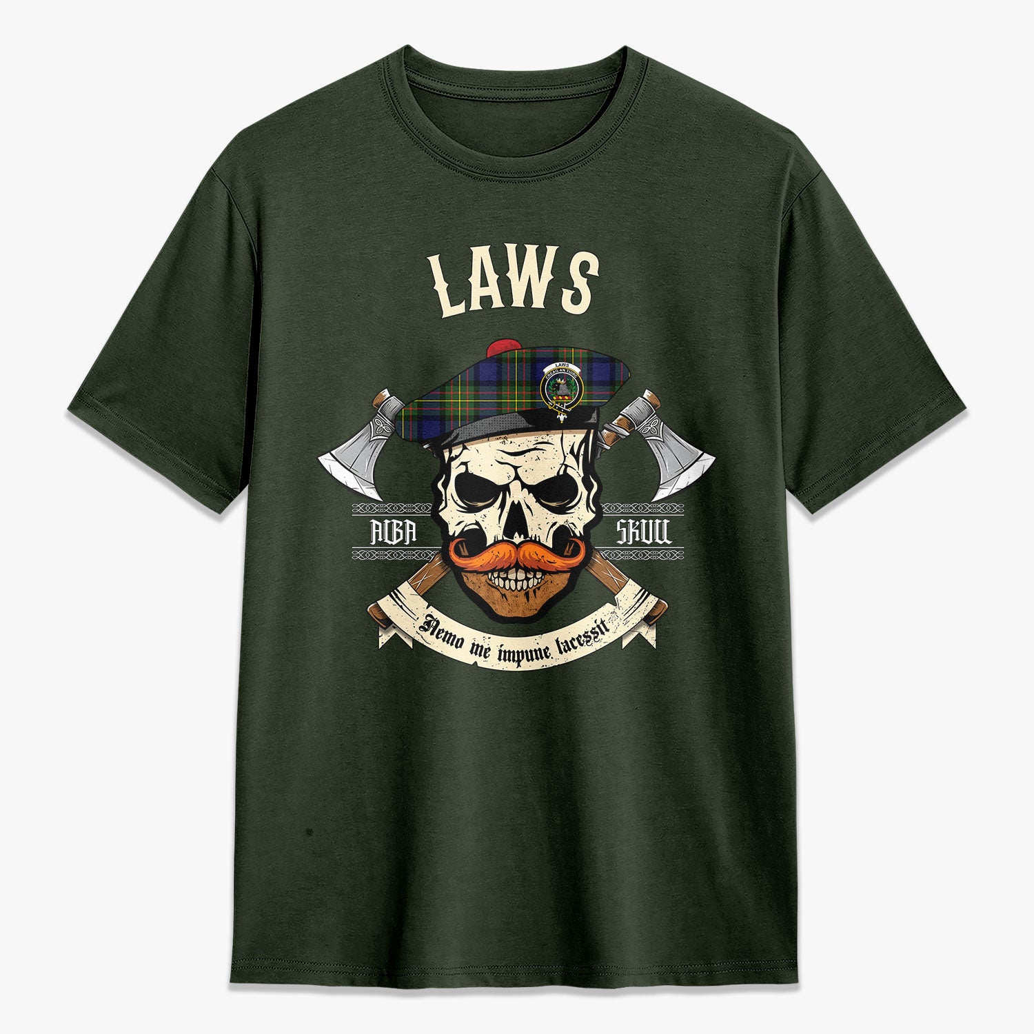 Laws Tartan Crest 2D T-shirt - Alba Skull Style