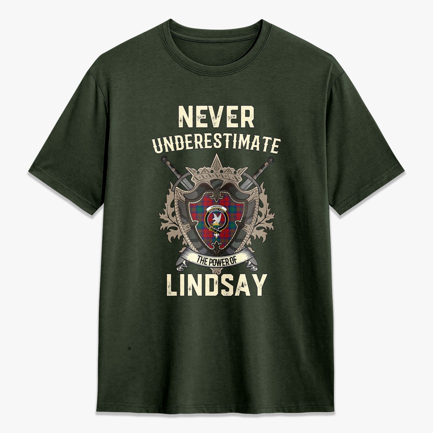 Lindsay Modern Tartan Crest 2D T-shirt - Never Underestimate Style