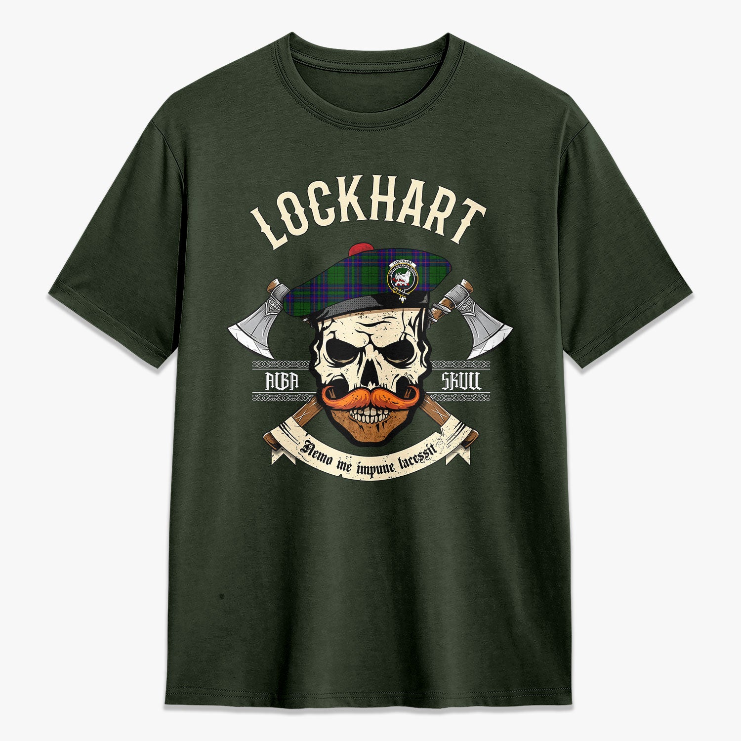 Lockhart Modern Tartan Crest 2D T-shirt - Alba Skull Style