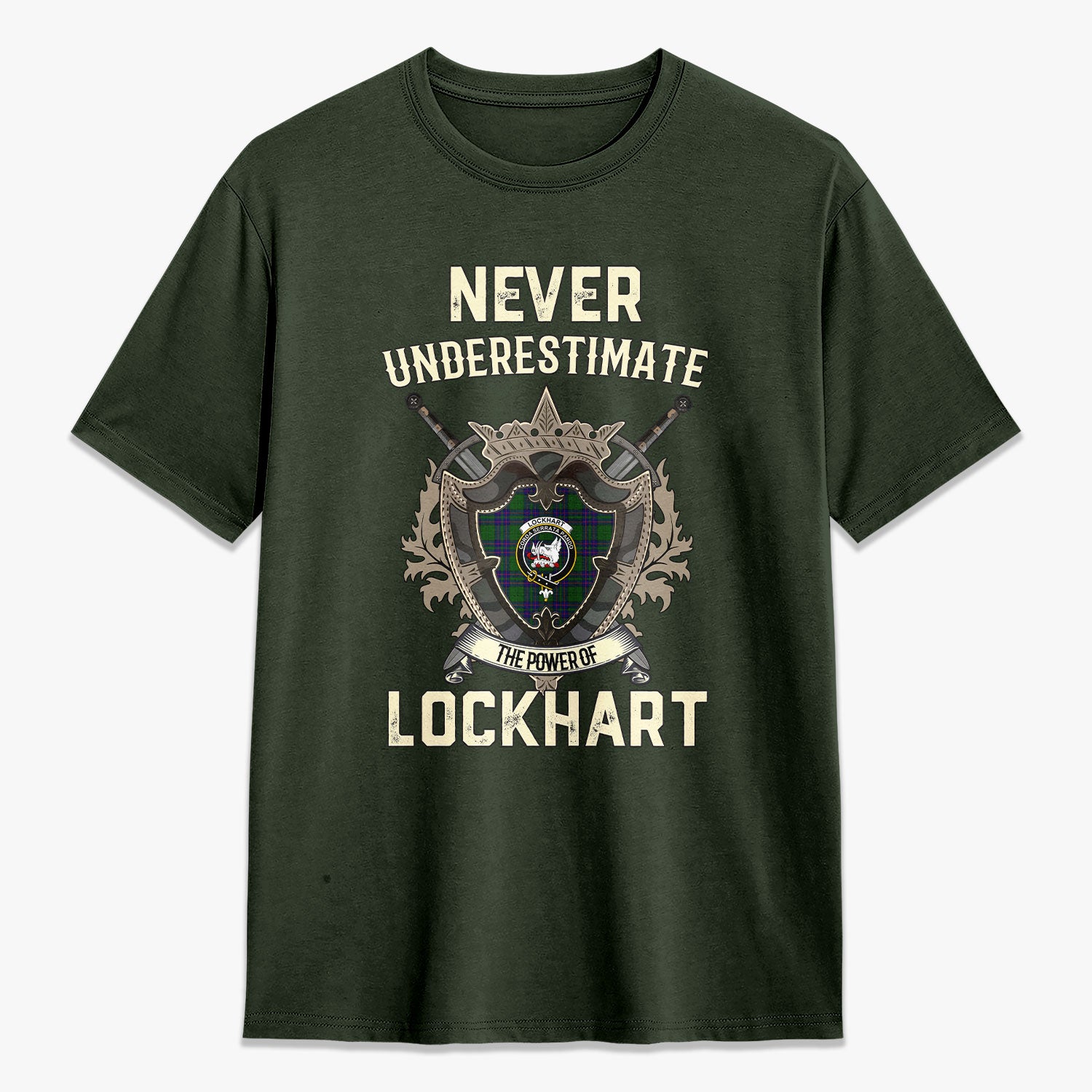 Lockhart Modern Tartan Crest 2D T-shirt - Never Underestimate Style