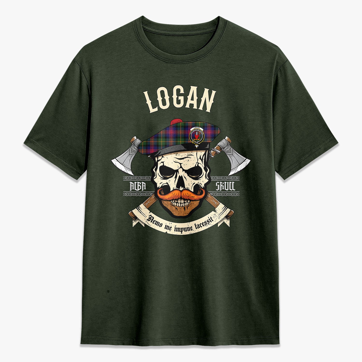 Logan Modern Tartan Crest 2D T-shirt - Alba Skull Style