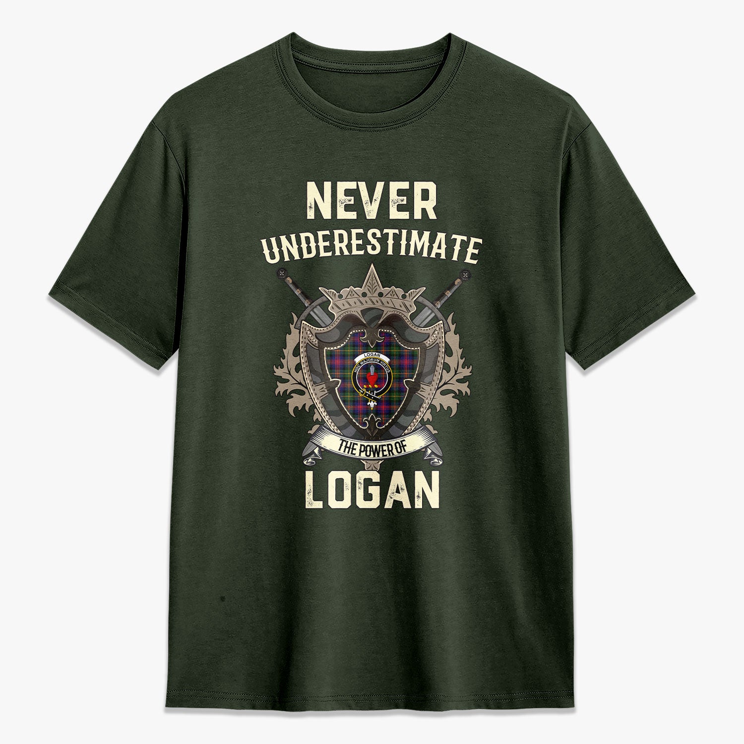 Logan Modern Tartan Crest 2D T-shirt - Never Underestimate Style