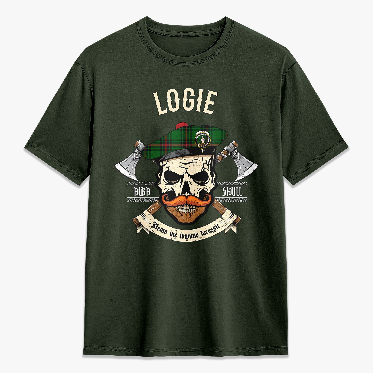 Logie Tartan Crest 2D T-shirt - Alba Skull Style