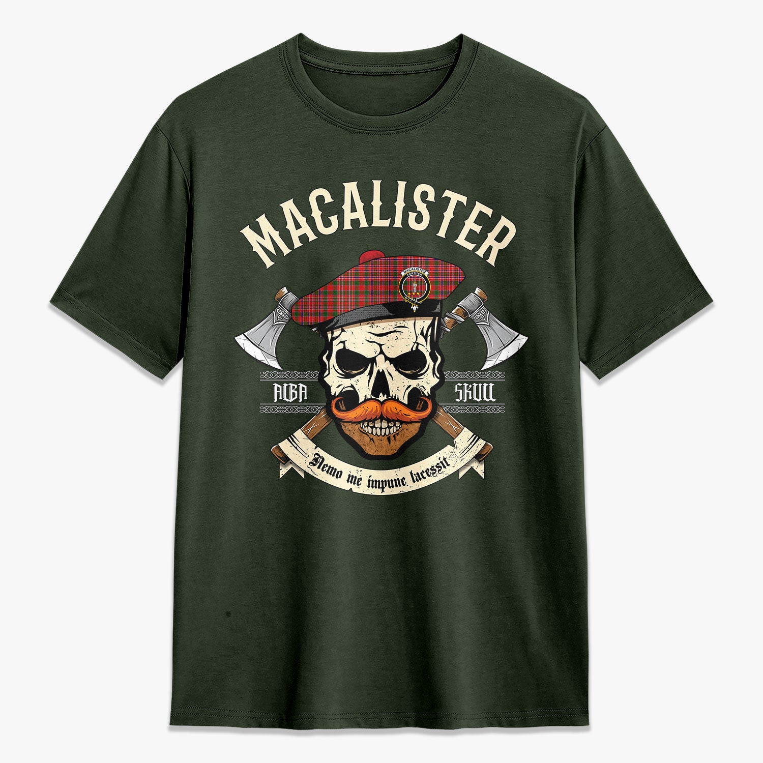 MacAlister Modern Tartan Crest 2D T-shirt - Alba Skull Style