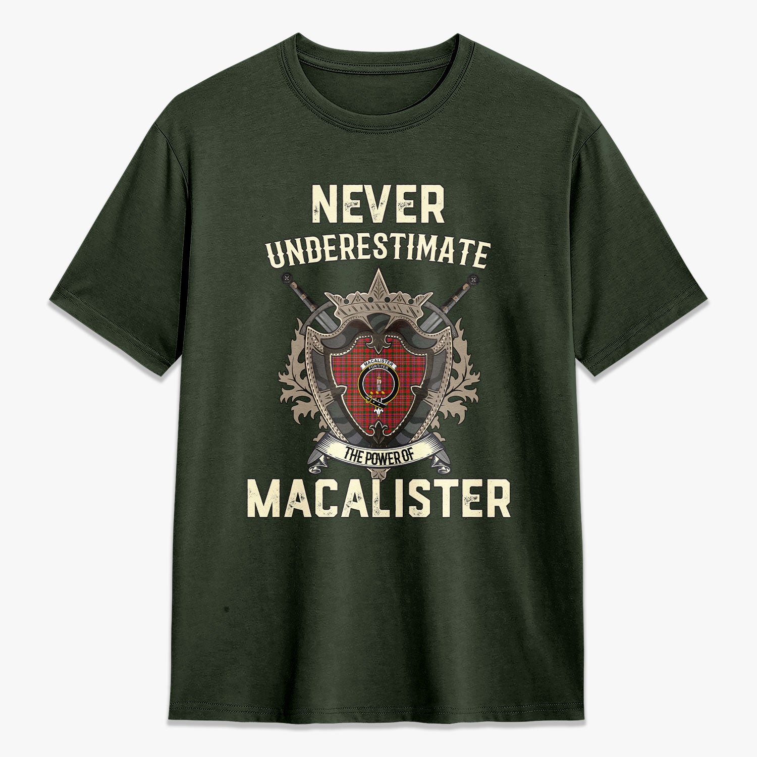 MacAlister Modern Tartan Crest 2D T-shirt - Never Underestimate Style