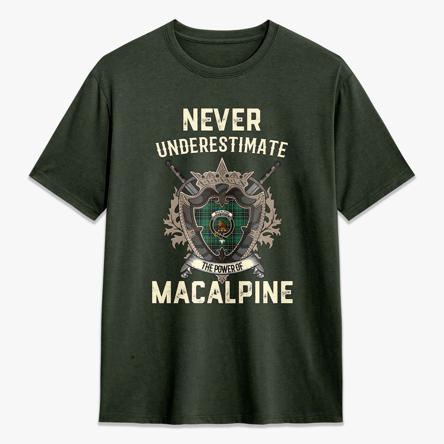 MacAlpine Ancient Tartan Crest 2D T-shirt - Never Underestimate Style
