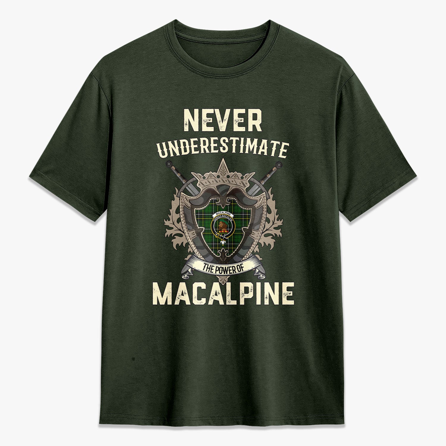 MacAlpine Modern Tartan Crest 2D T-shirt - Never Underestimate Style