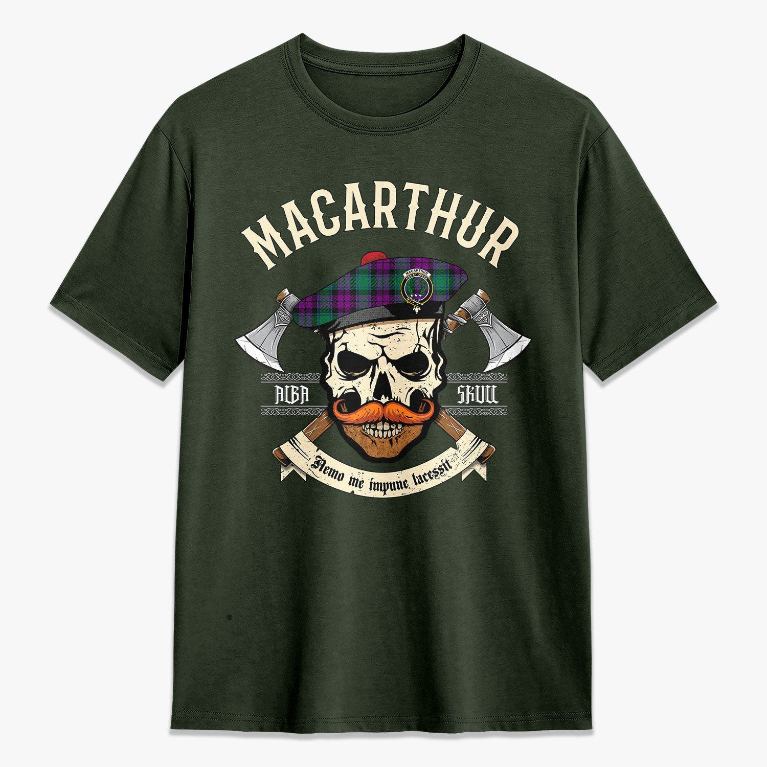 MacArthur - Milton Tartan Crest 2D T-shirt - Alba Skull Style