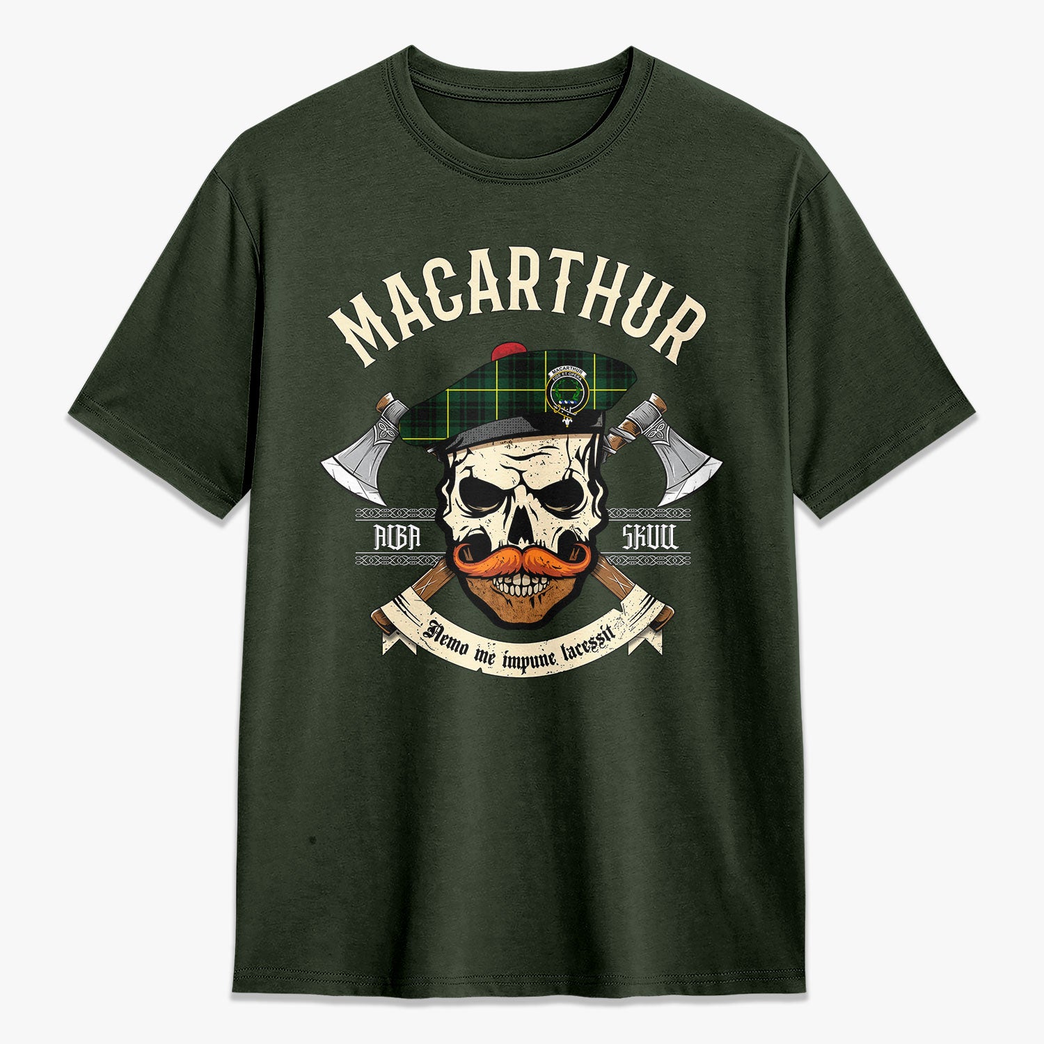 MacArthur Modern Tartan Crest 2D T-shirt - Alba Skull Style