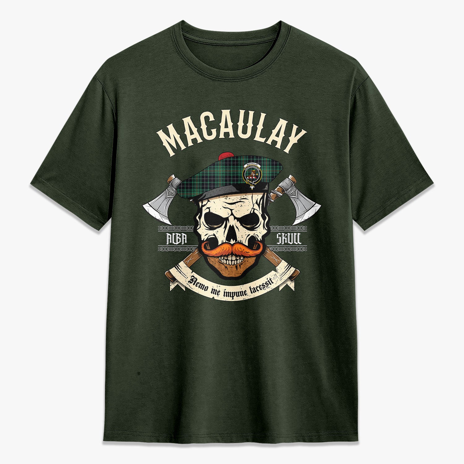 MacAulay Hunting Ancient Tartan Crest 2D T-shirt - Alba Skull Style