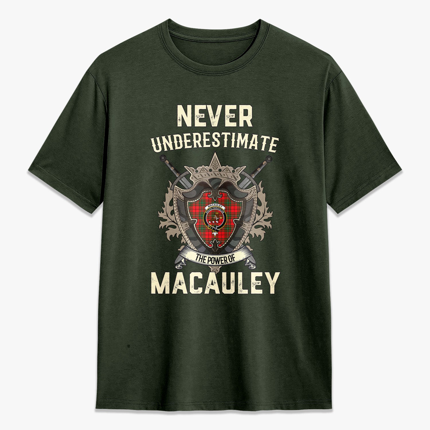 MacAuley Modern Tartan Crest 2D T-shirt - Never Underestimate Style
