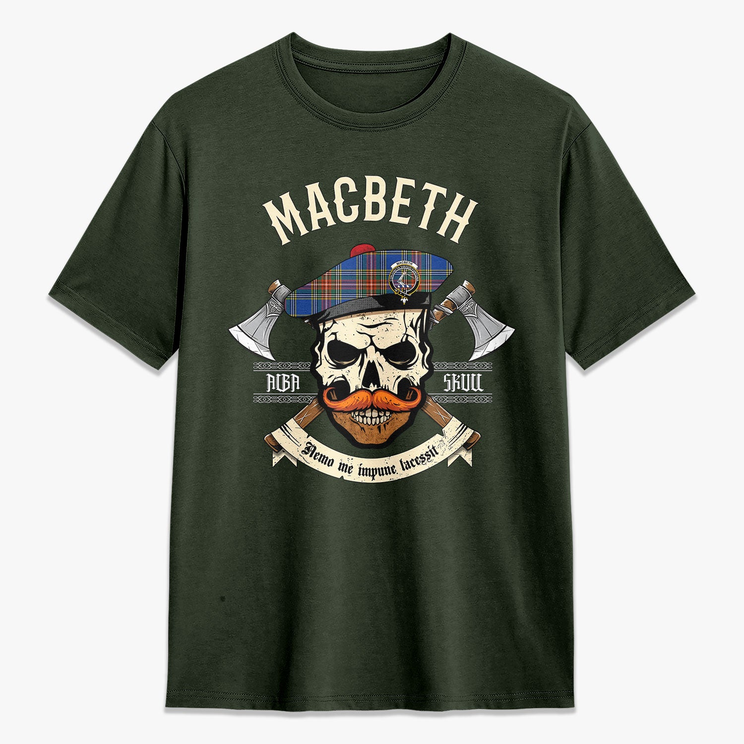 MacBeth Ancient Tartan Crest 2D T-shirt - Alba Skull Style