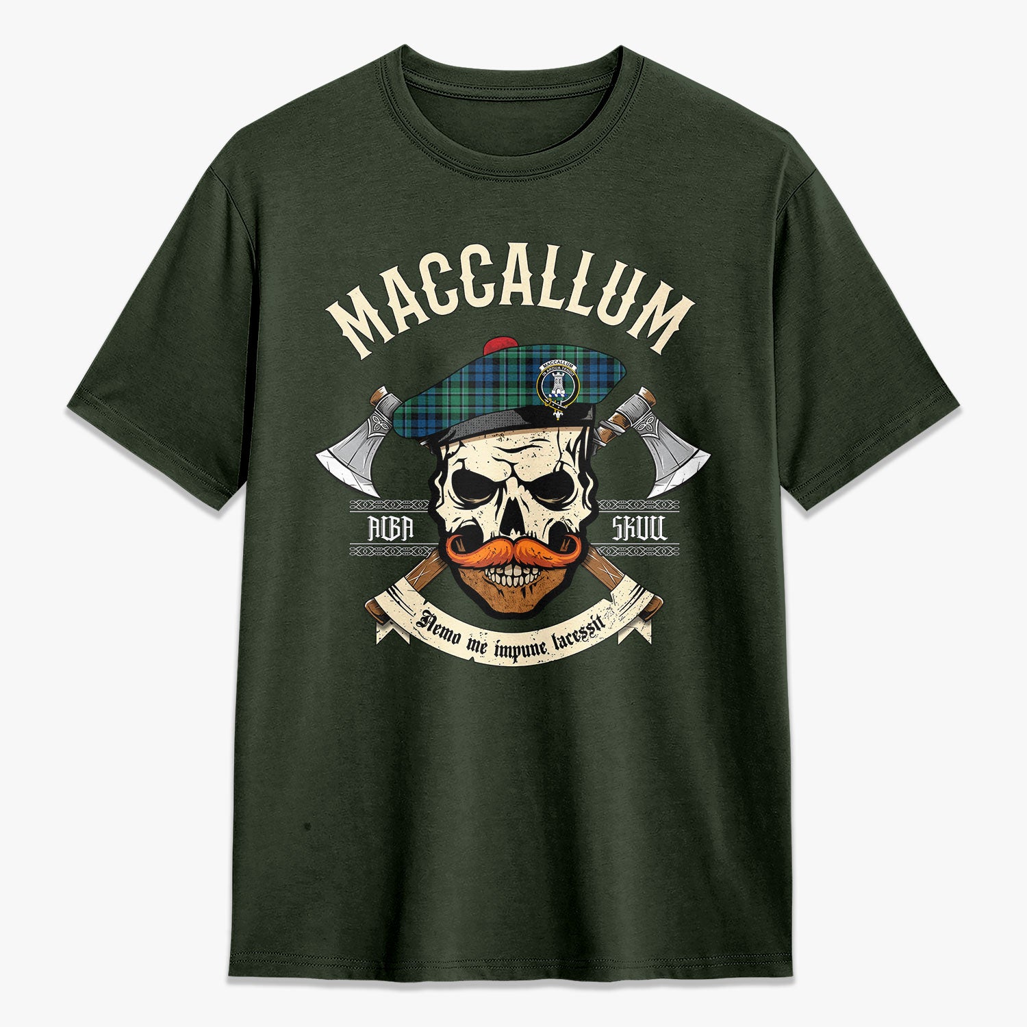 MacCallum Ancient Tartan Crest 2D T-shirt - Alba Skull Style
