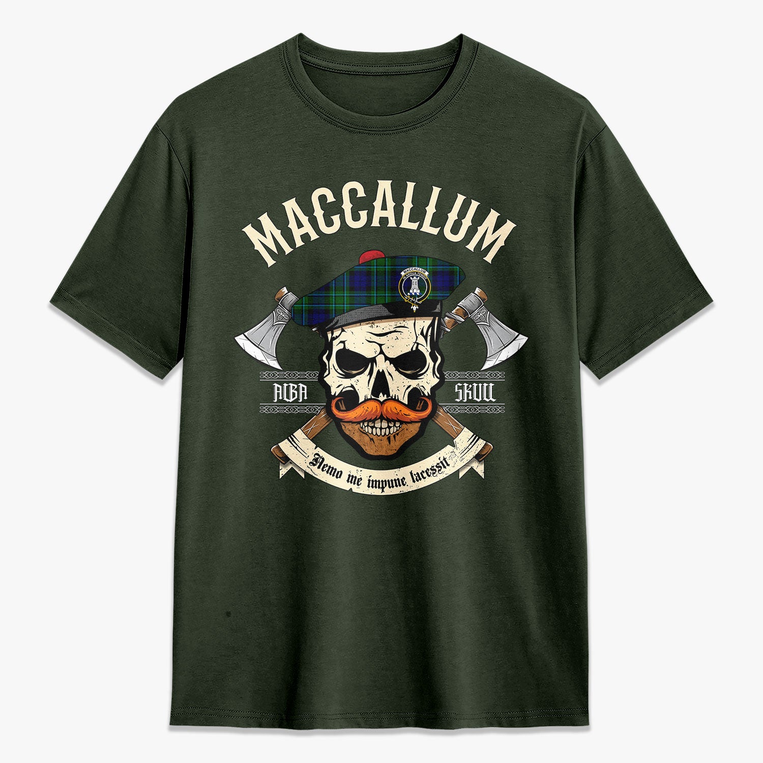 MacCallum Modern Tartan Crest 2D T-shirt - Alba Skull Style