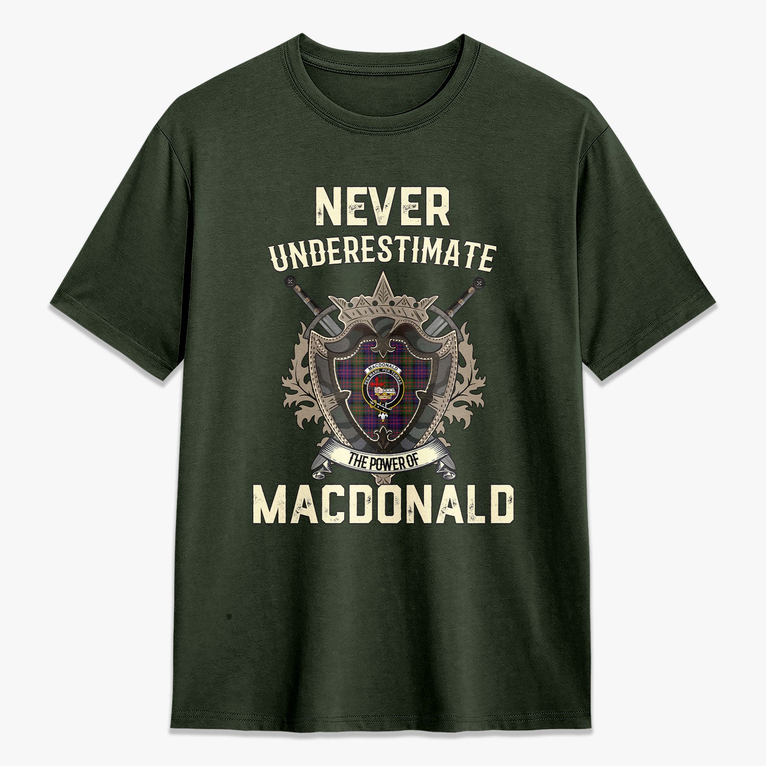 MacDonald Modern Tartan Crest 2D T-shirt - Never Underestimate Style