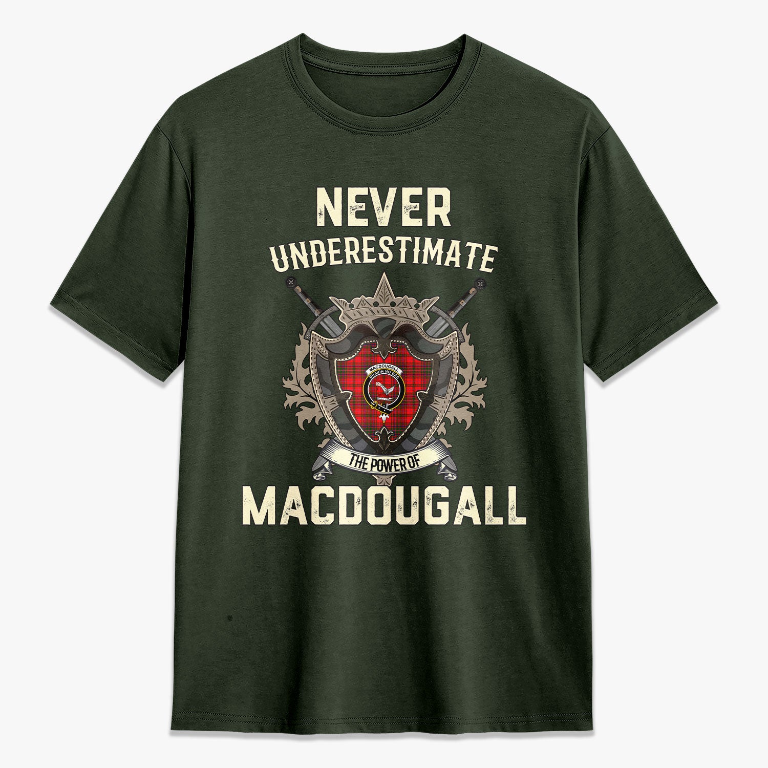 MacDougall Modern Tartan Crest 2D T-shirt - Never Underestimate Style