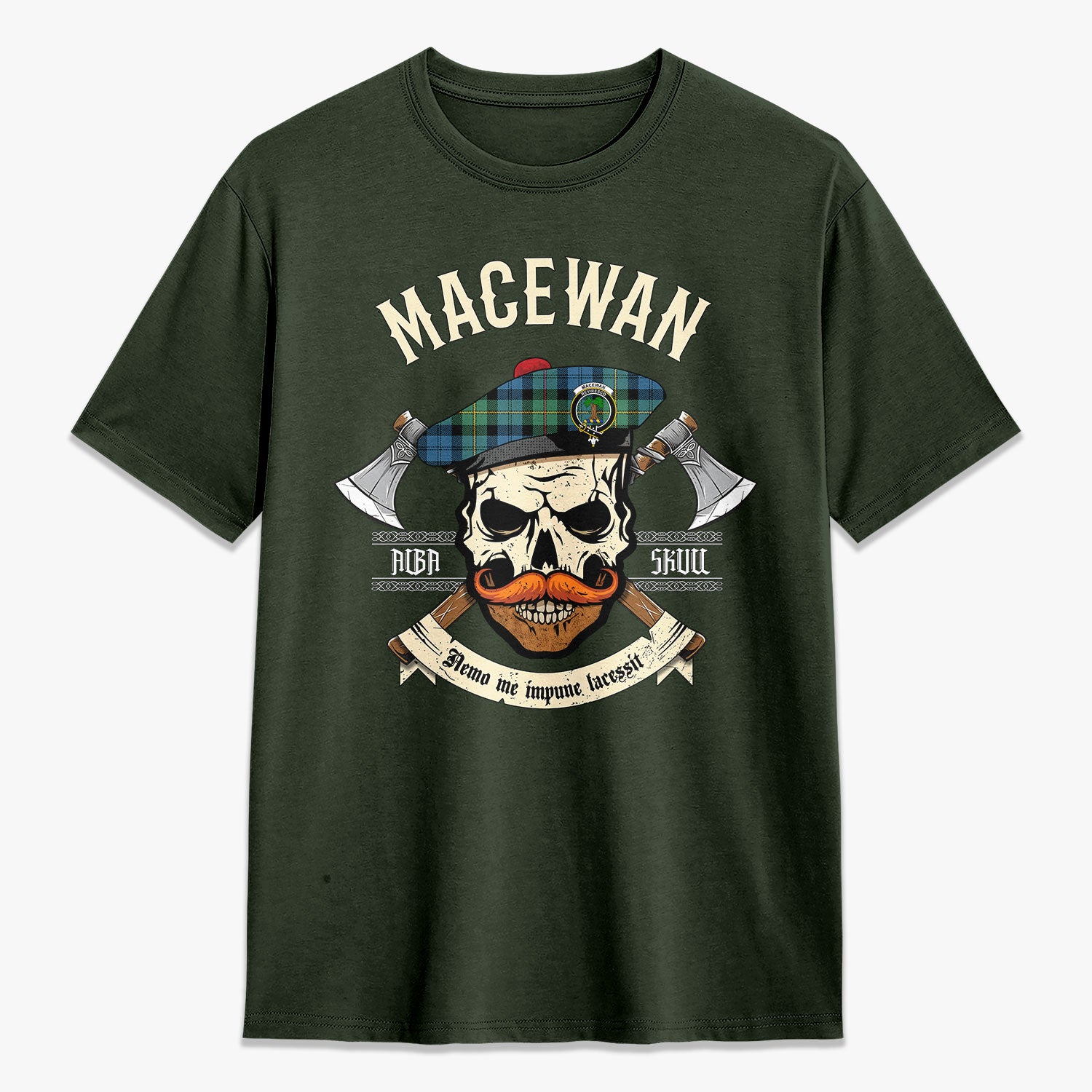 MacEwan Ancient Tartan Crest 2D T-shirt - Alba Skull Style