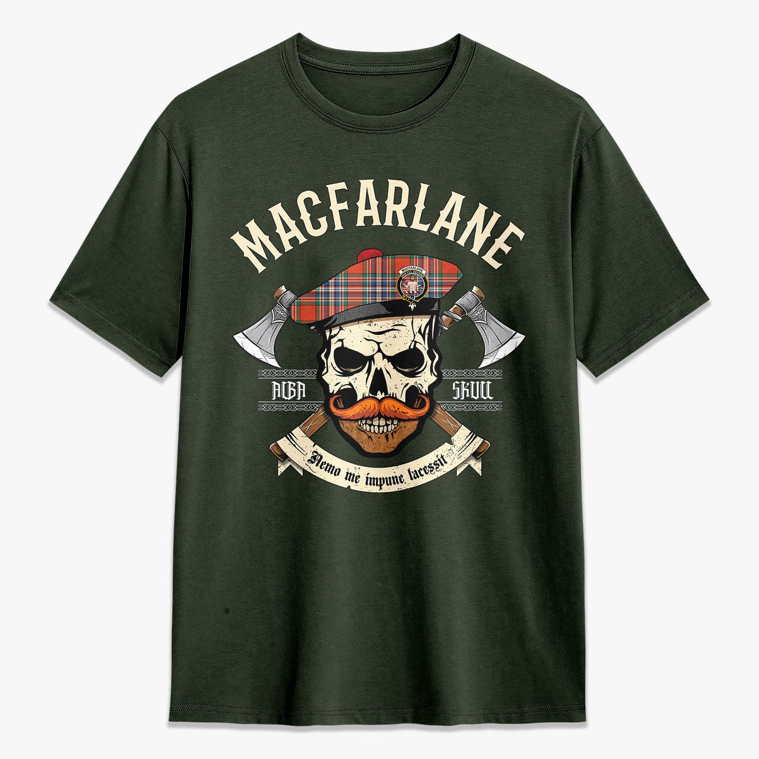 MacFarlane Ancient Tartan Crest 2D T-shirt - Alba Skull Style