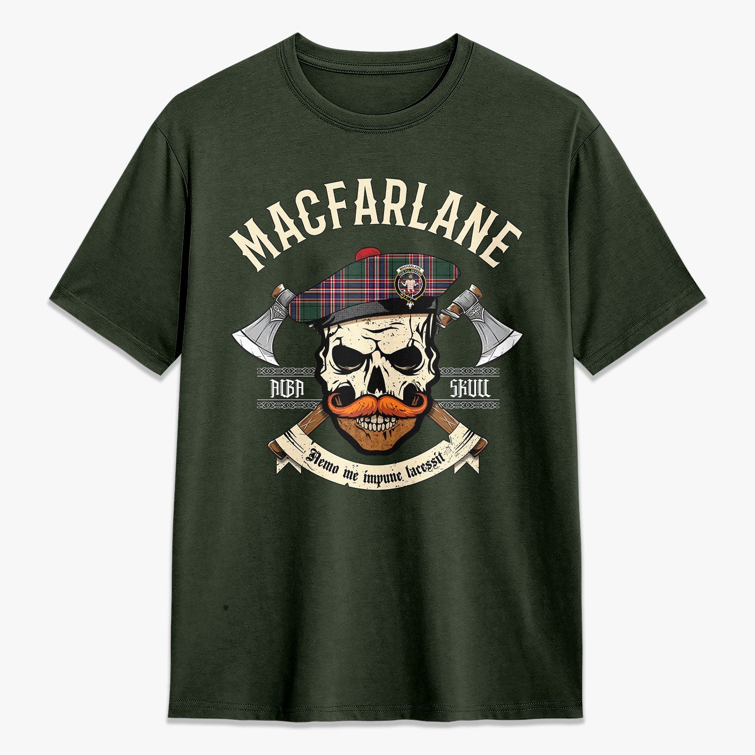 MacFarlane Hunting Modern Tartan Crest 2D T-shirt - Alba Skull Style