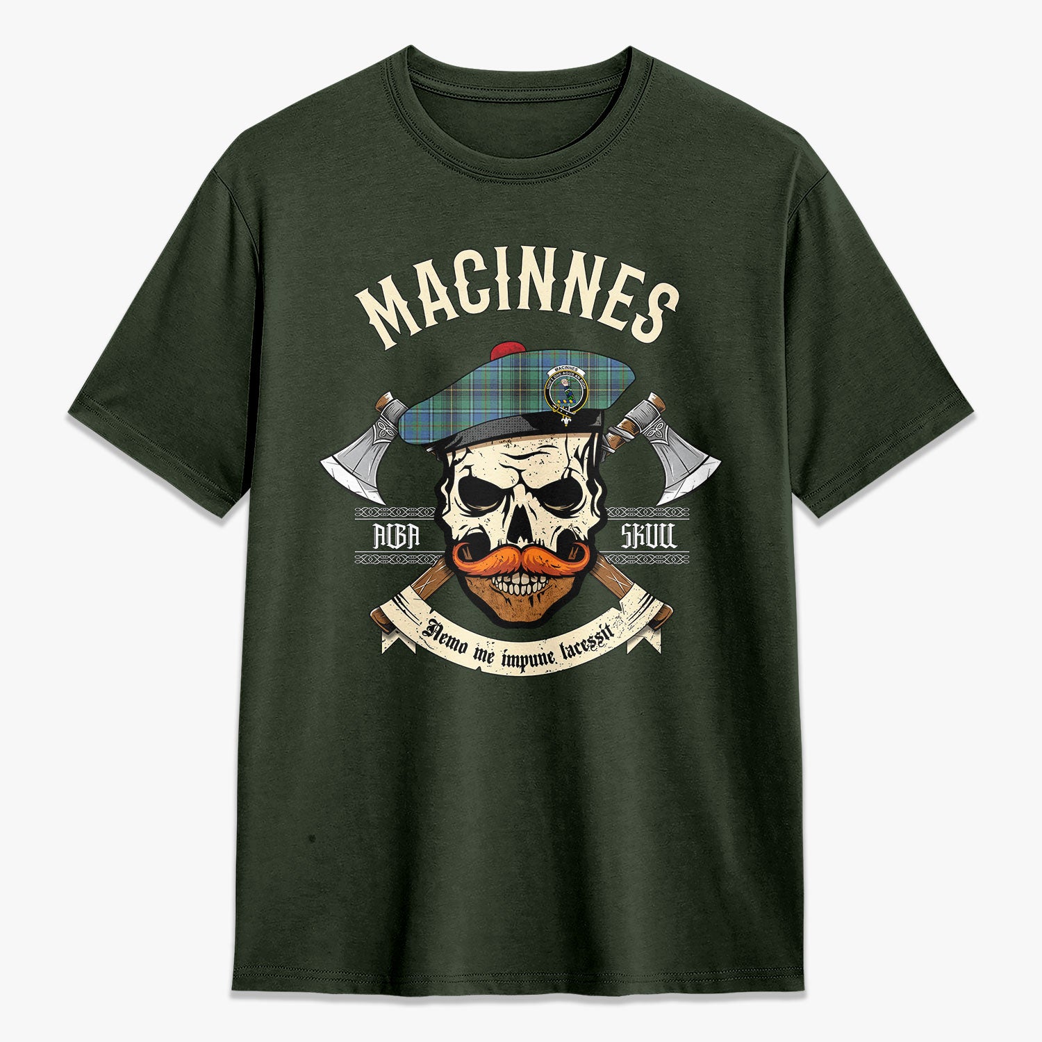 MacInnes Ancient Tartan Crest 2D T-shirt - Alba Skull Style