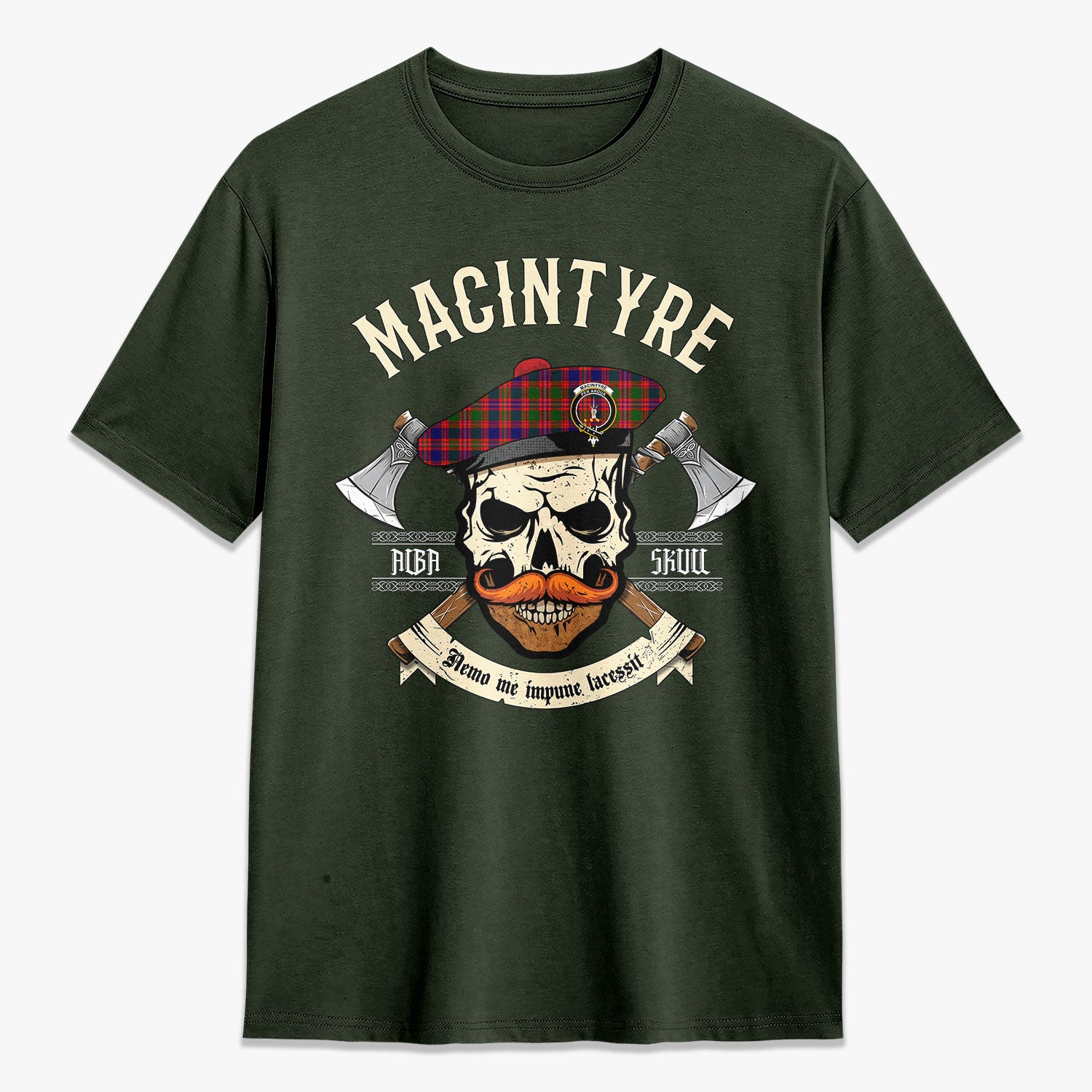 MacIntyre Modern Tartan Crest 2D T-shirt - Alba Skull Style