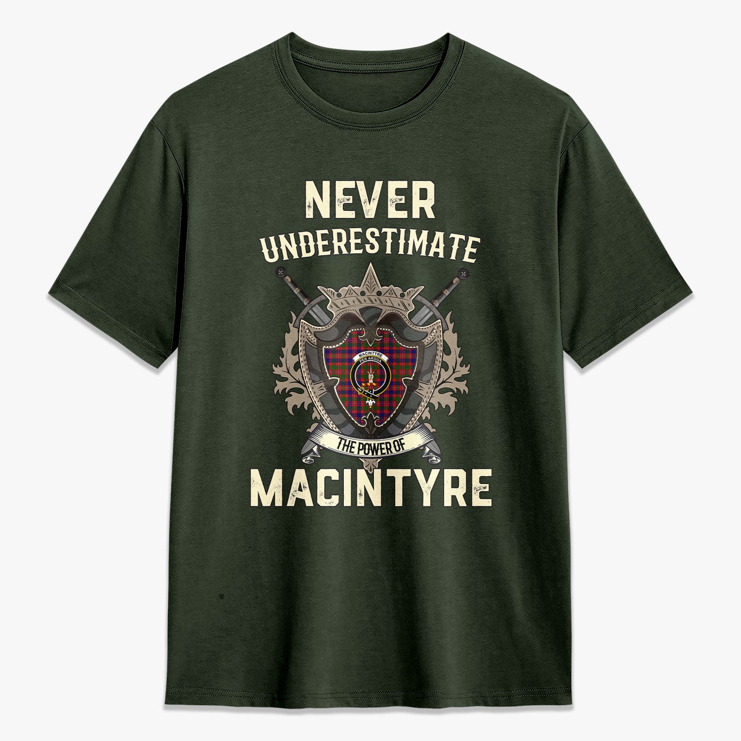 MacIntyre Modern Tartan Crest 2D T-shirt - Never Underestimate Style
