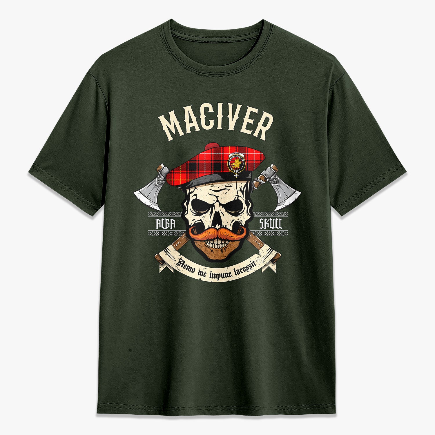 MacIver Modern Tartan Crest 2D T-shirt - Alba Skull Style