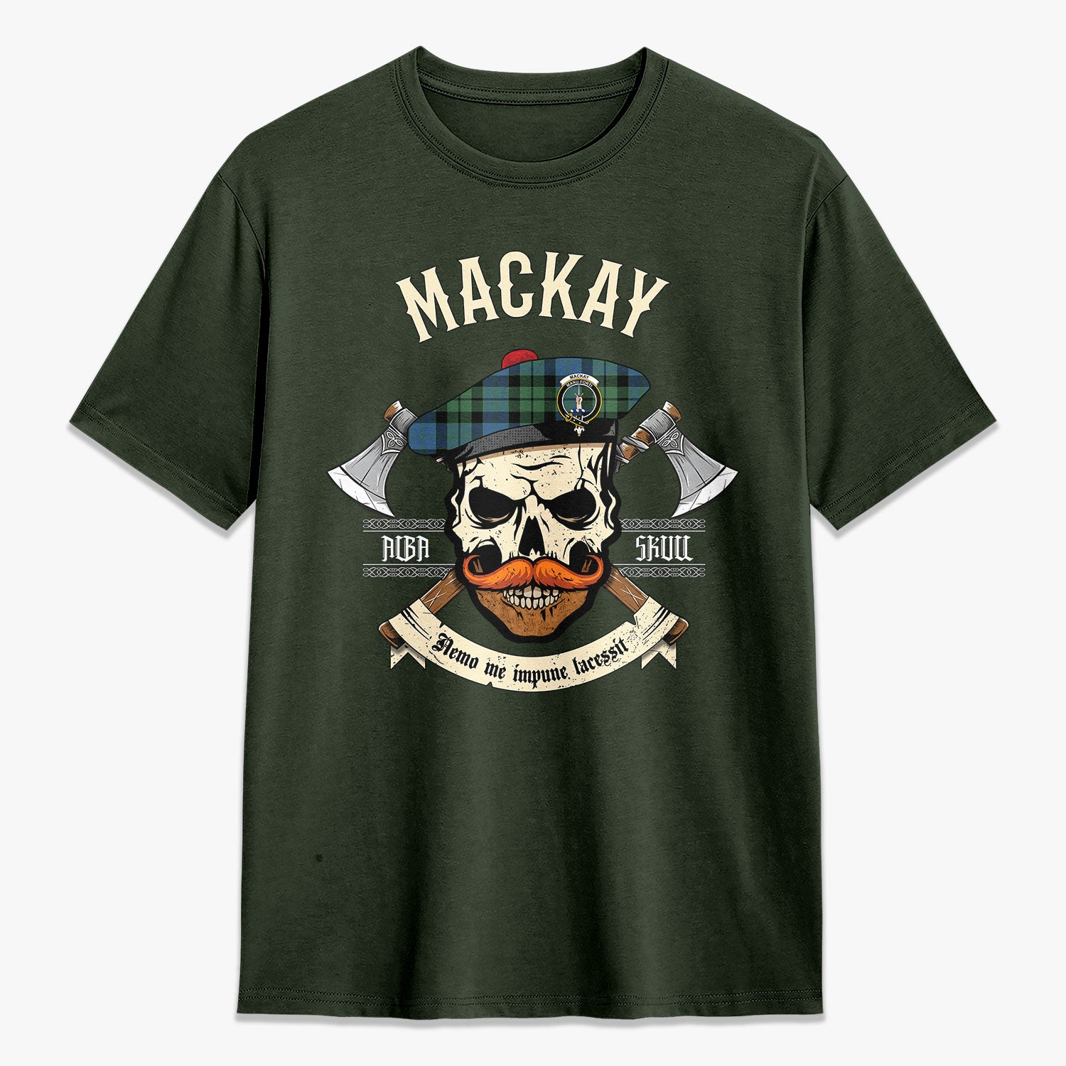 MacKay Ancient Tartan Crest 2D T-shirt - Alba Skull Style