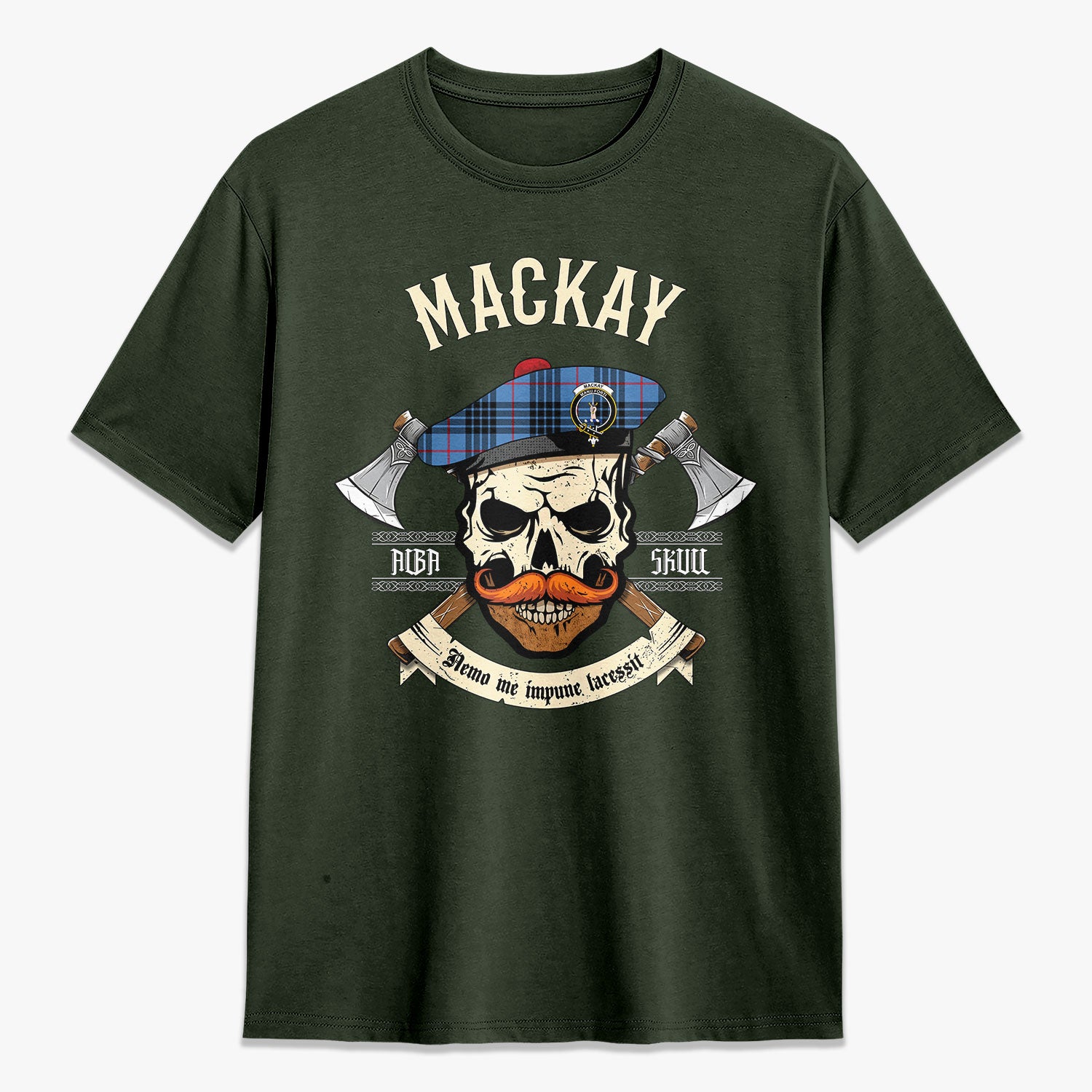 MacKay Blue Tartan Crest 2D T-shirt - Alba Skull Style