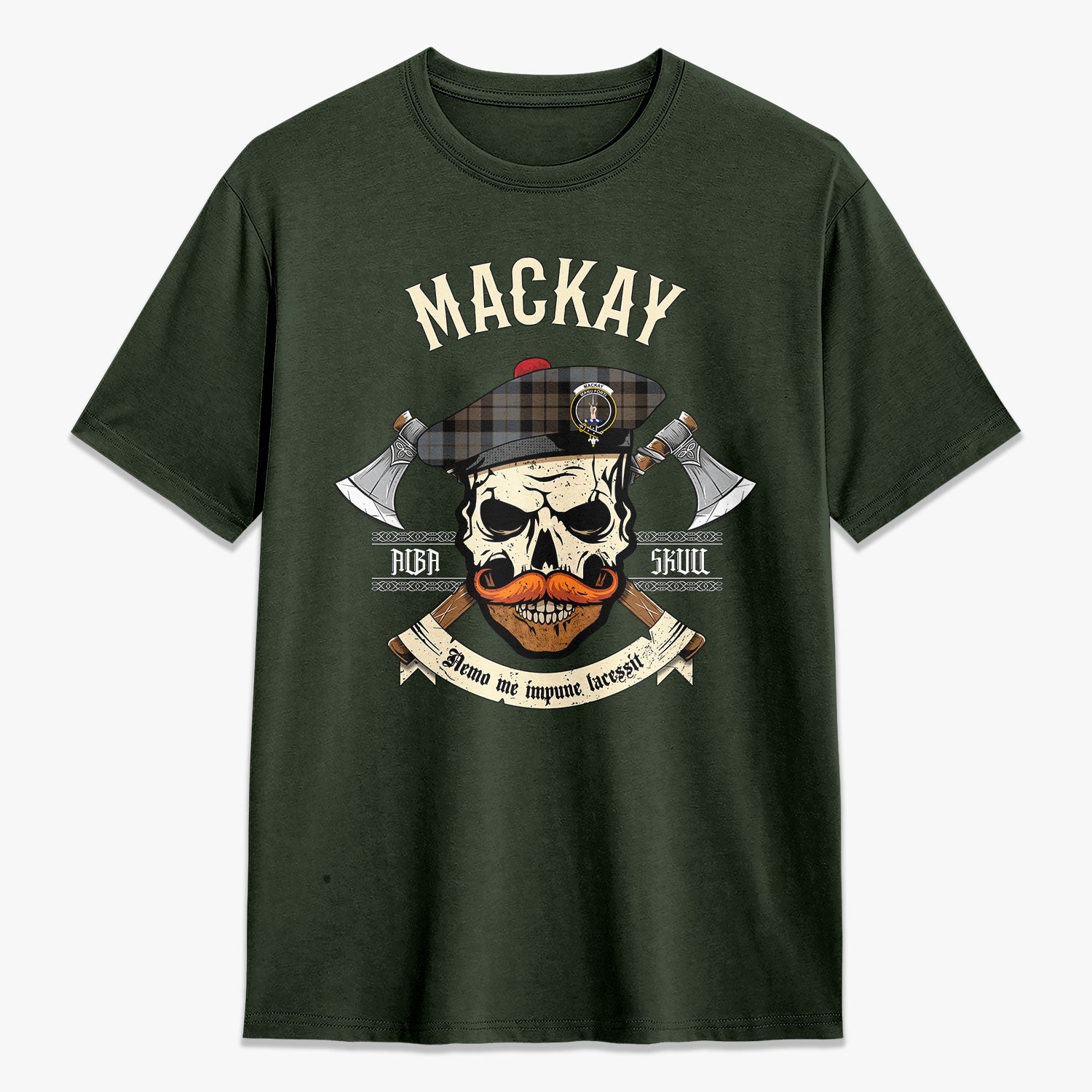 MacKay Weathered Tartan Crest 2D T-shirt - Alba Skull Style