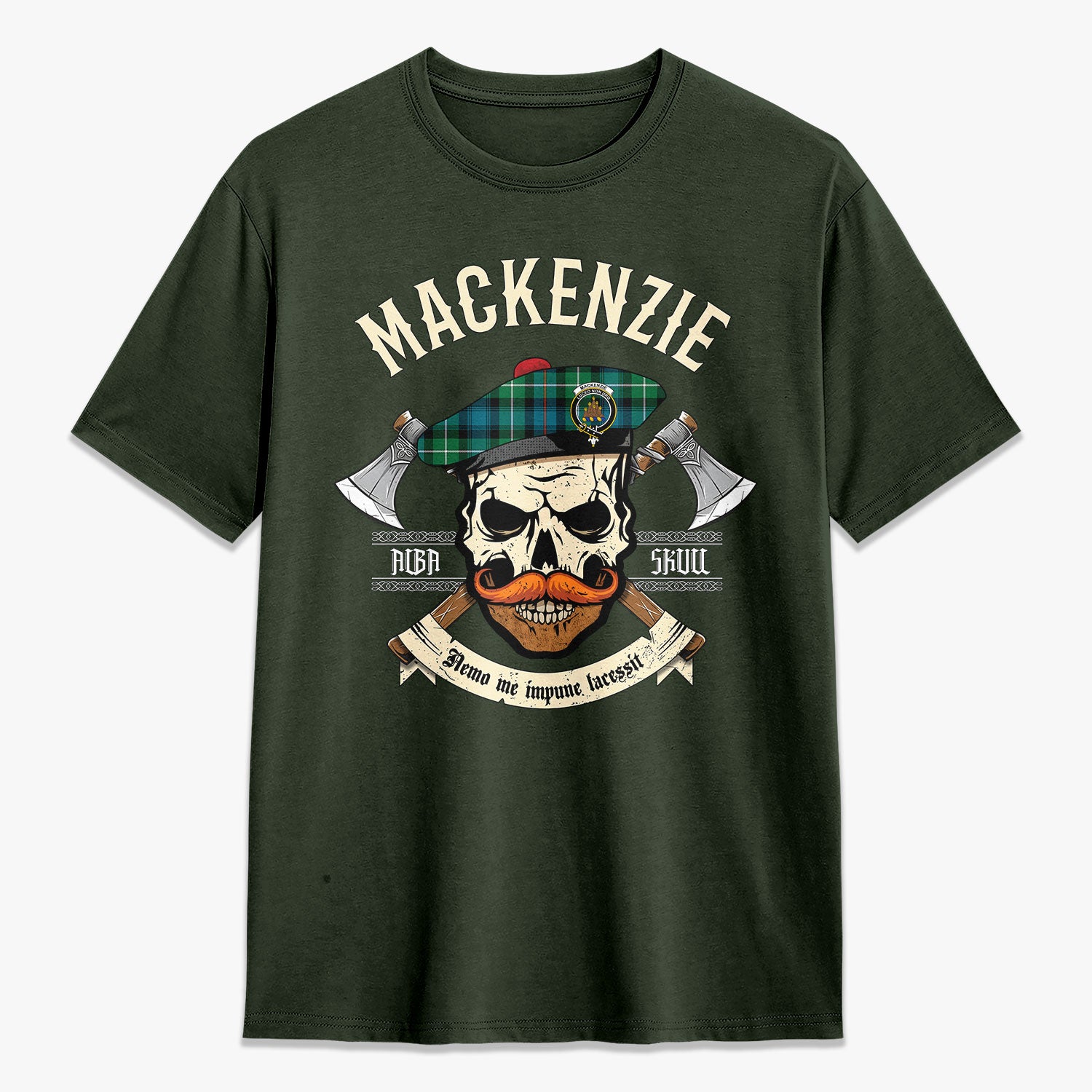 MacKenzie Ancient Tartan Crest 2D T-shirt - Alba Skull Style