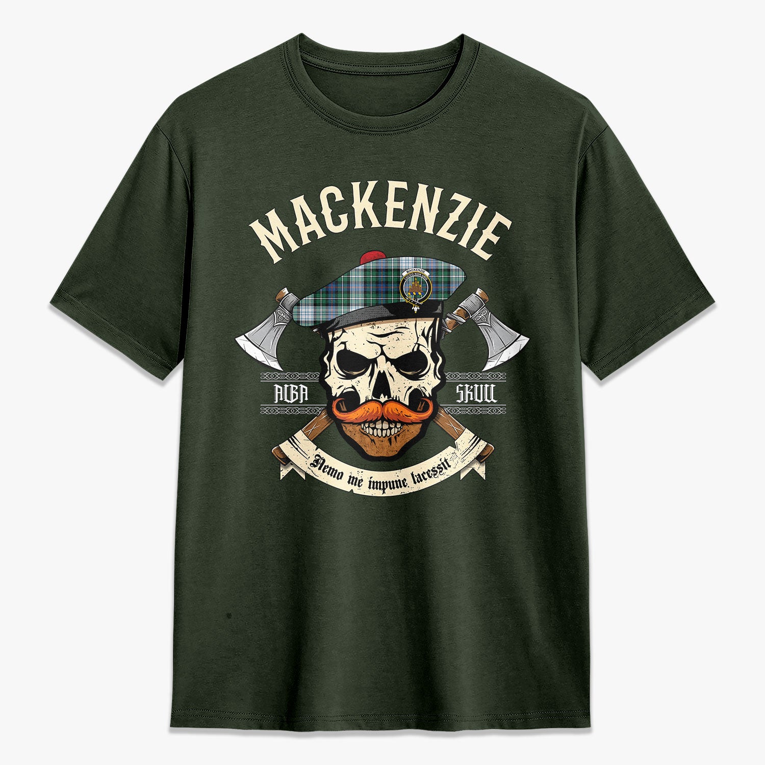 MacKenzie Dress Ancient Tartan Crest 2D T-shirt - Alba Skull Style