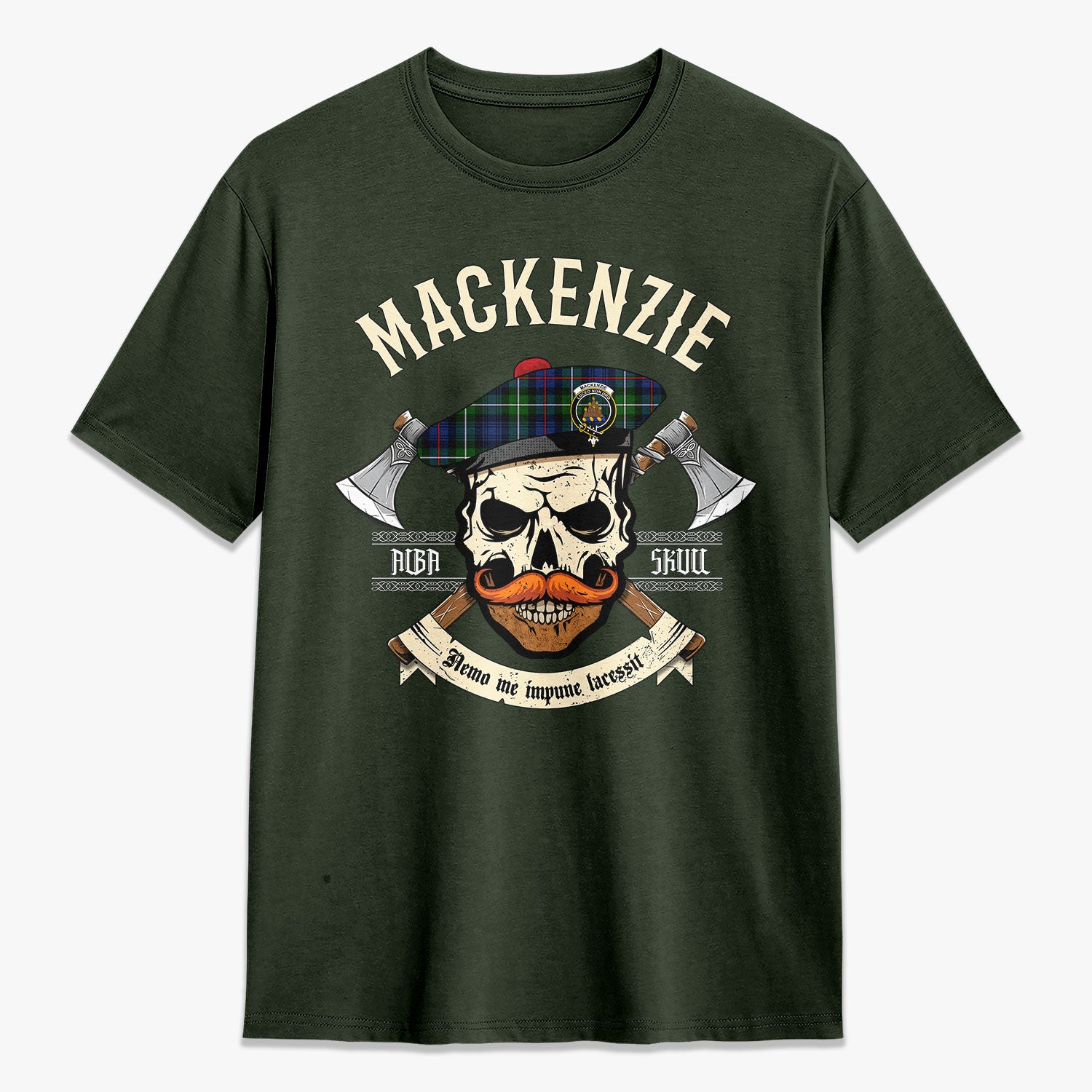 MacKenzie Modern Tartan Crest 2D T-shirt - Alba Skull Style