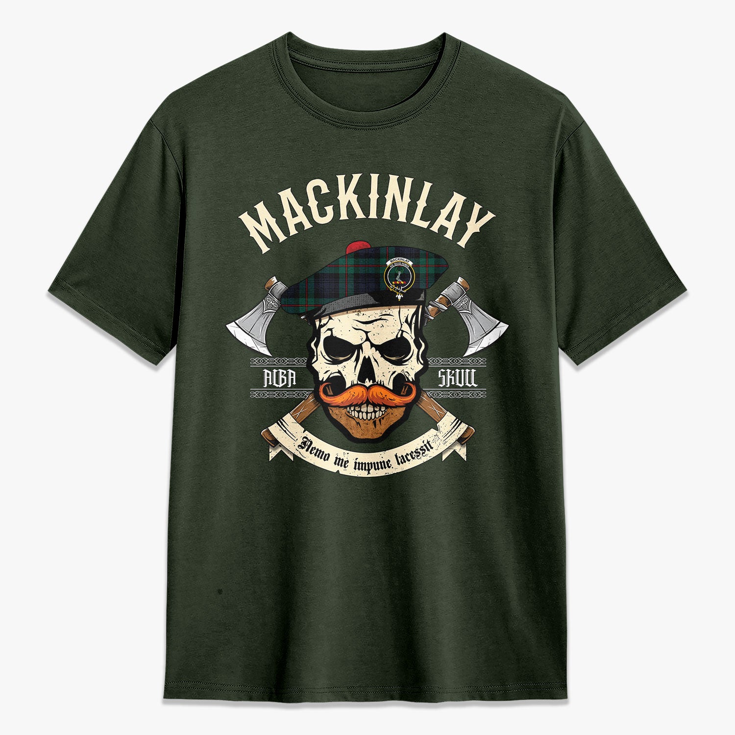 MacKinlay Modern Tartan Crest 2D T-shirt - Alba Skull Style