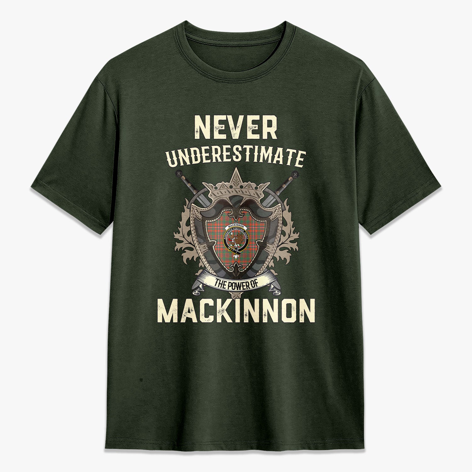 MacKinnon Ancient Tartan Crest 2D T-shirt - Never Underestimate Style