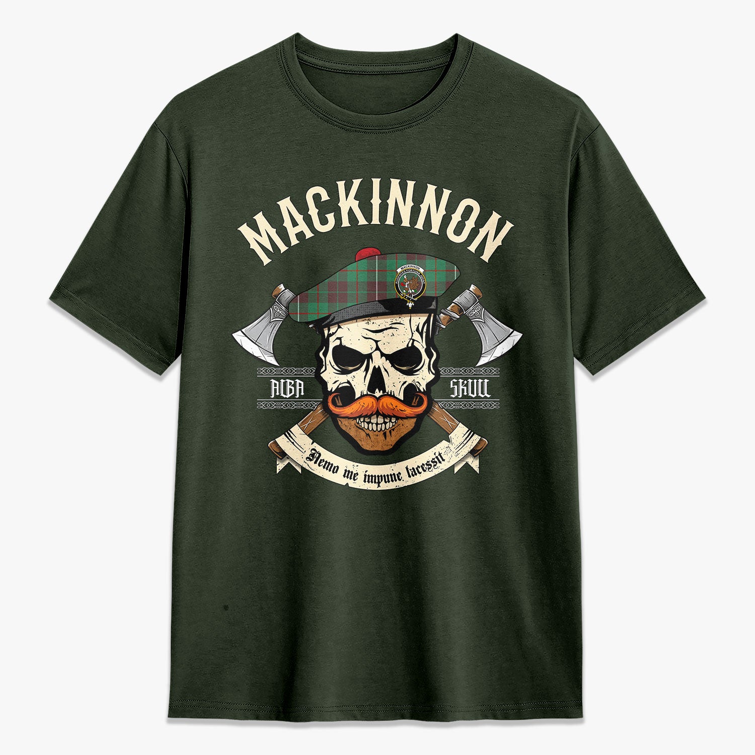 MacKinnon Hunting Ancient Tartan Crest 2D T-shirt - Alba Skull Style