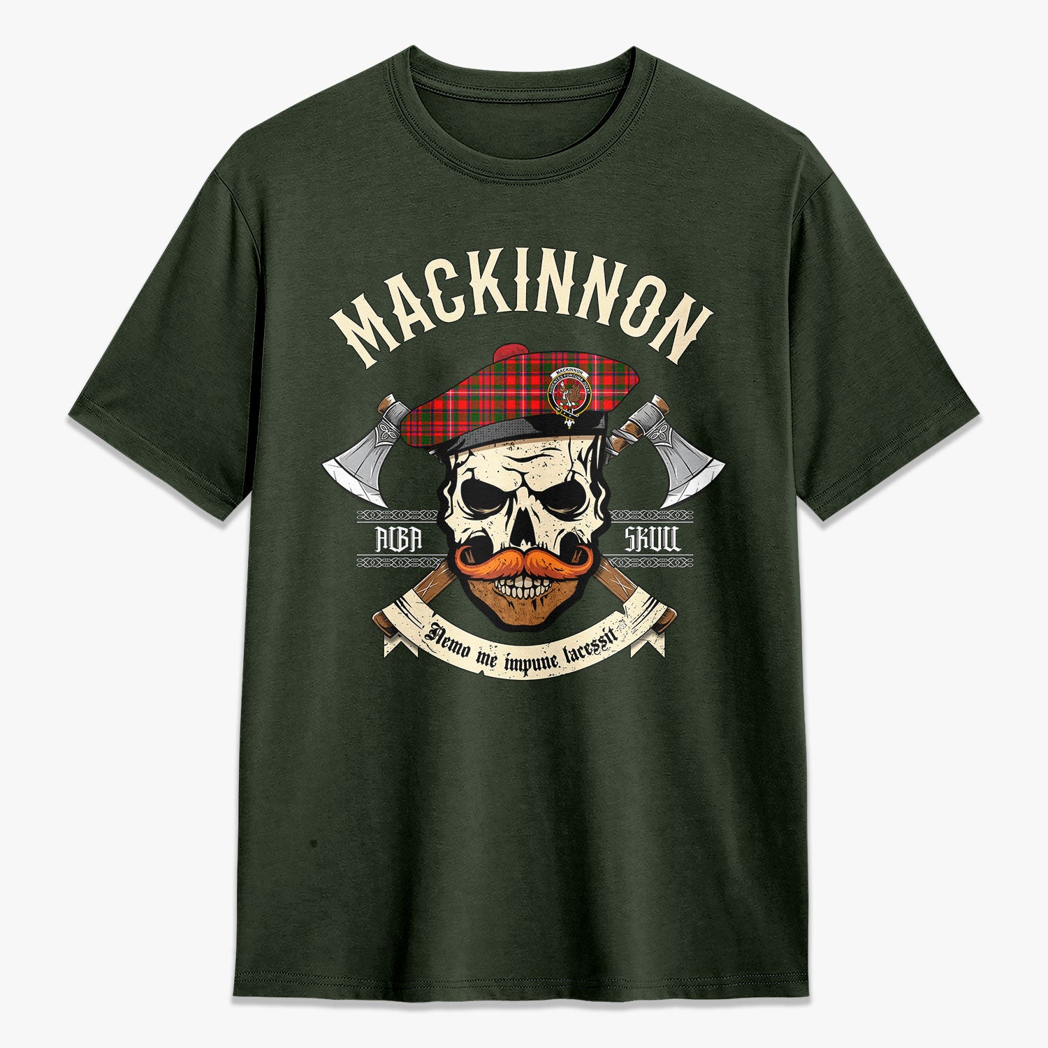 MacKinnon Modern Tartan Crest 2D T-shirt - Alba Skull Style