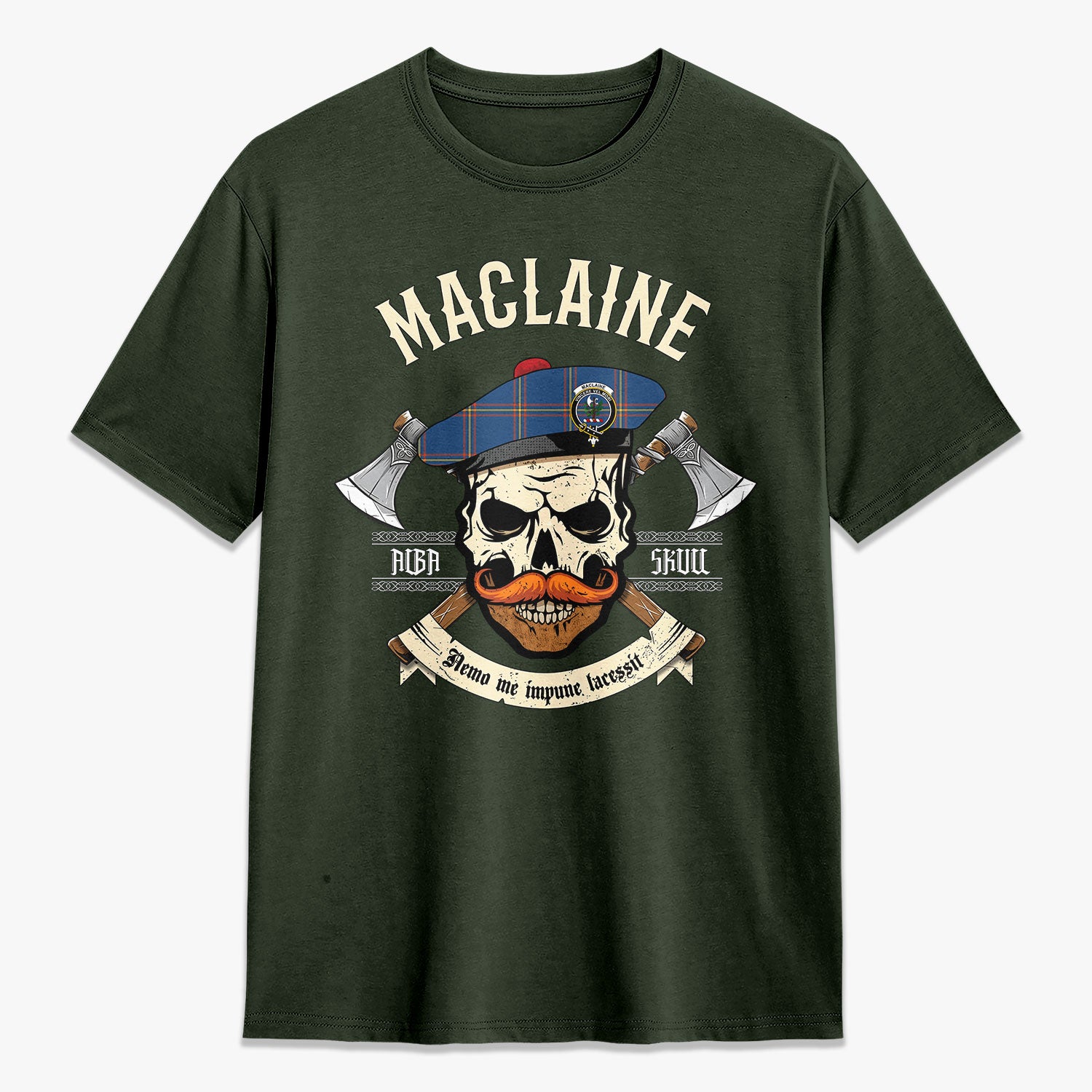 MacLaine of Loch Buie Hunting Ancient Tartan Crest 2D T-shirt - Alba Skull Style