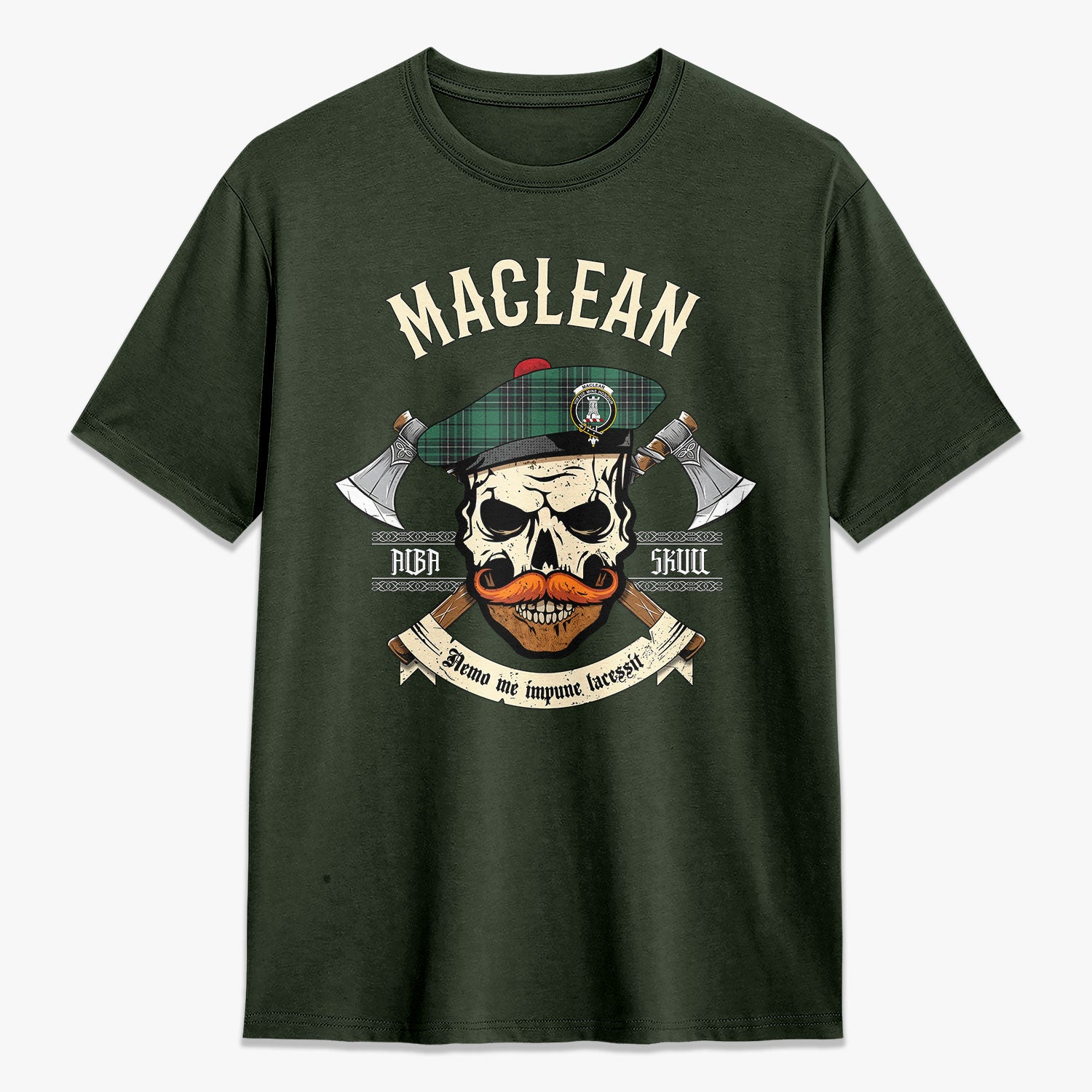 MacLean Hunting Ancient Tartan Crest 2D T-shirt - Alba Skull Style